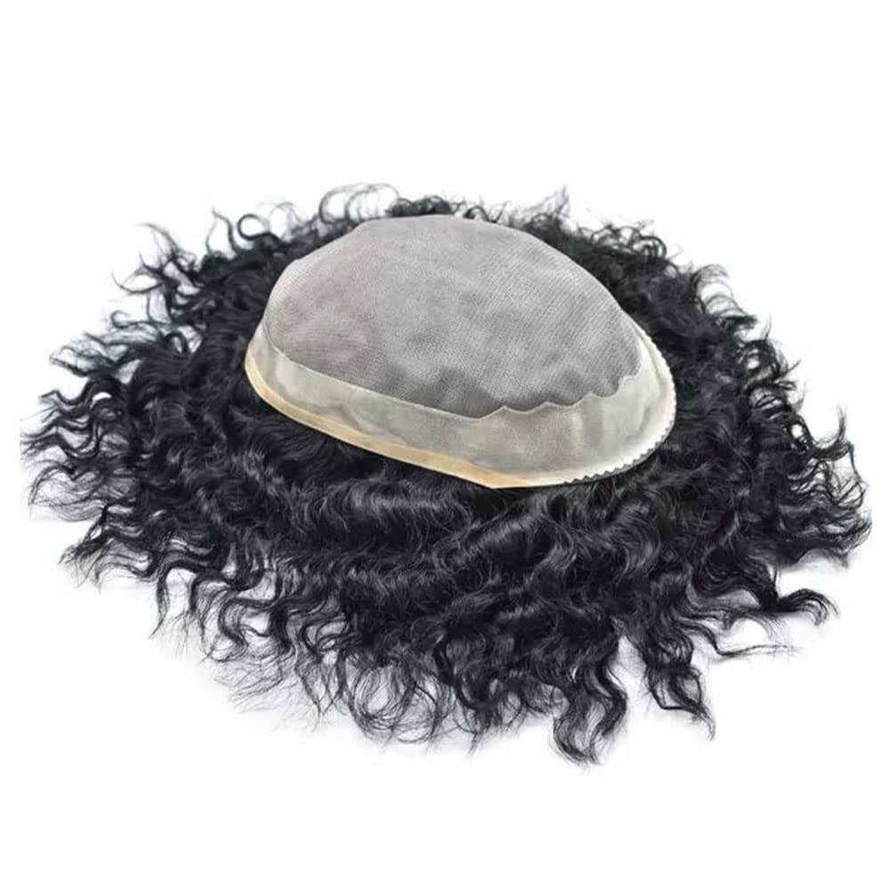**Afro Toupee for Black Men - Human Hair System with Kinky Curly Wavy Texture | Bleached Knots & Natural Hairline | Breathable Weave (8