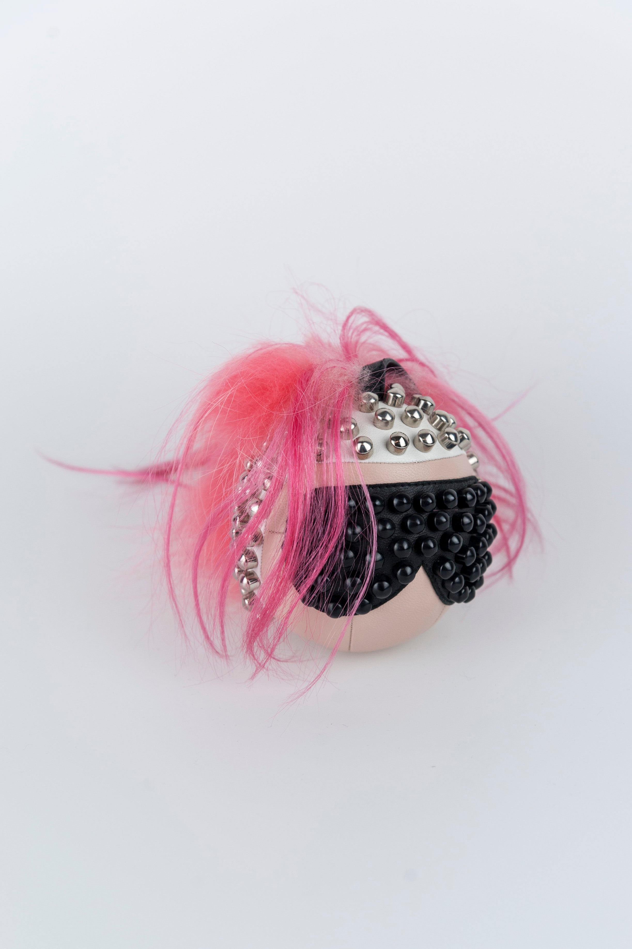 Fendi Karlito Punk Keychain with Shocking Pink Mohawk Hair - Perfect for Handbags, Backpacks & Gift Giving