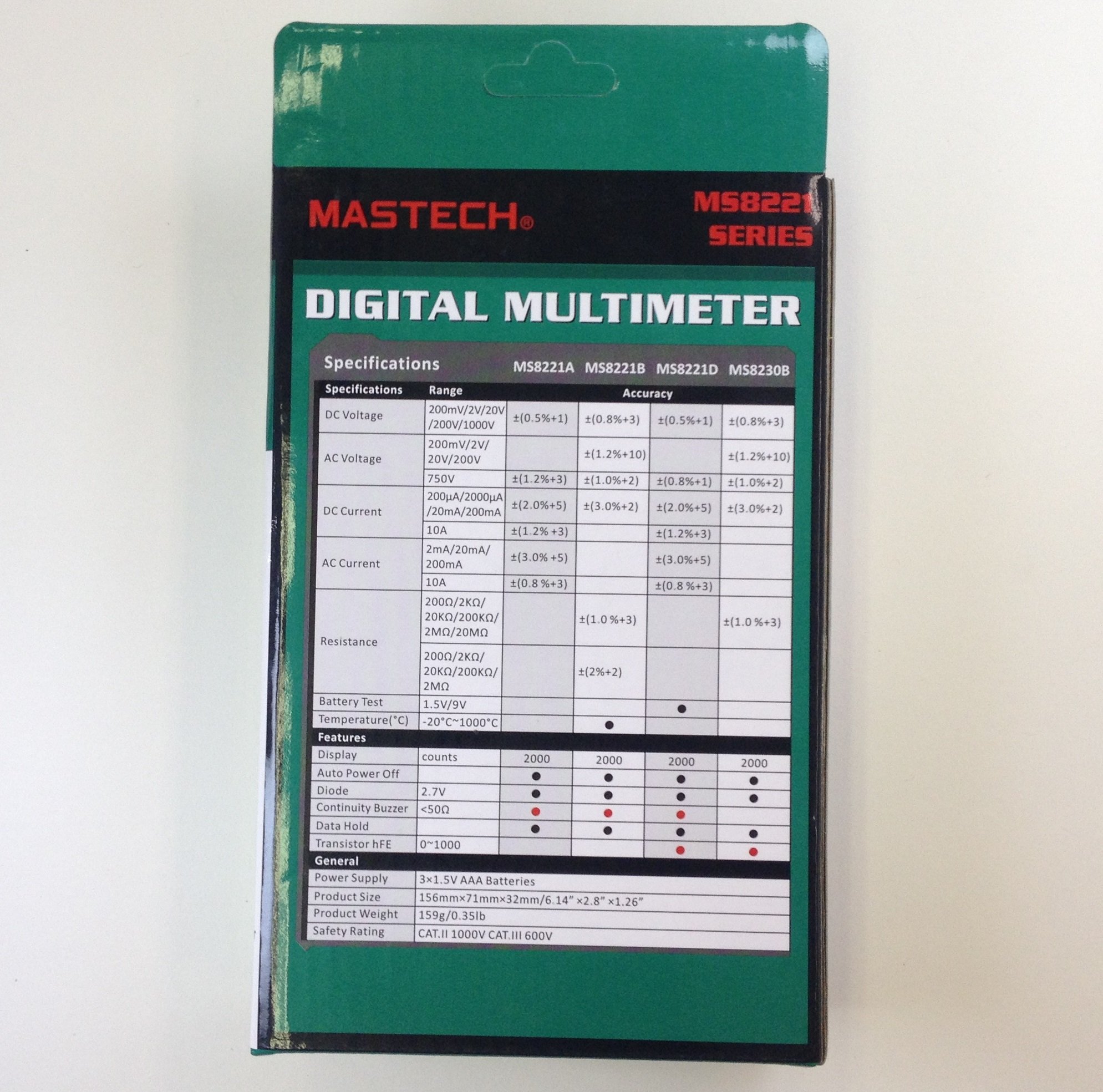 Mastech MS8221A Digital Multimeter - True RMS Auto-Ranging 6000 Counts, Measures AC/DC Voltage, Current, Resistance, Continuity - Perfect for Electricians, DIY & Home Repair