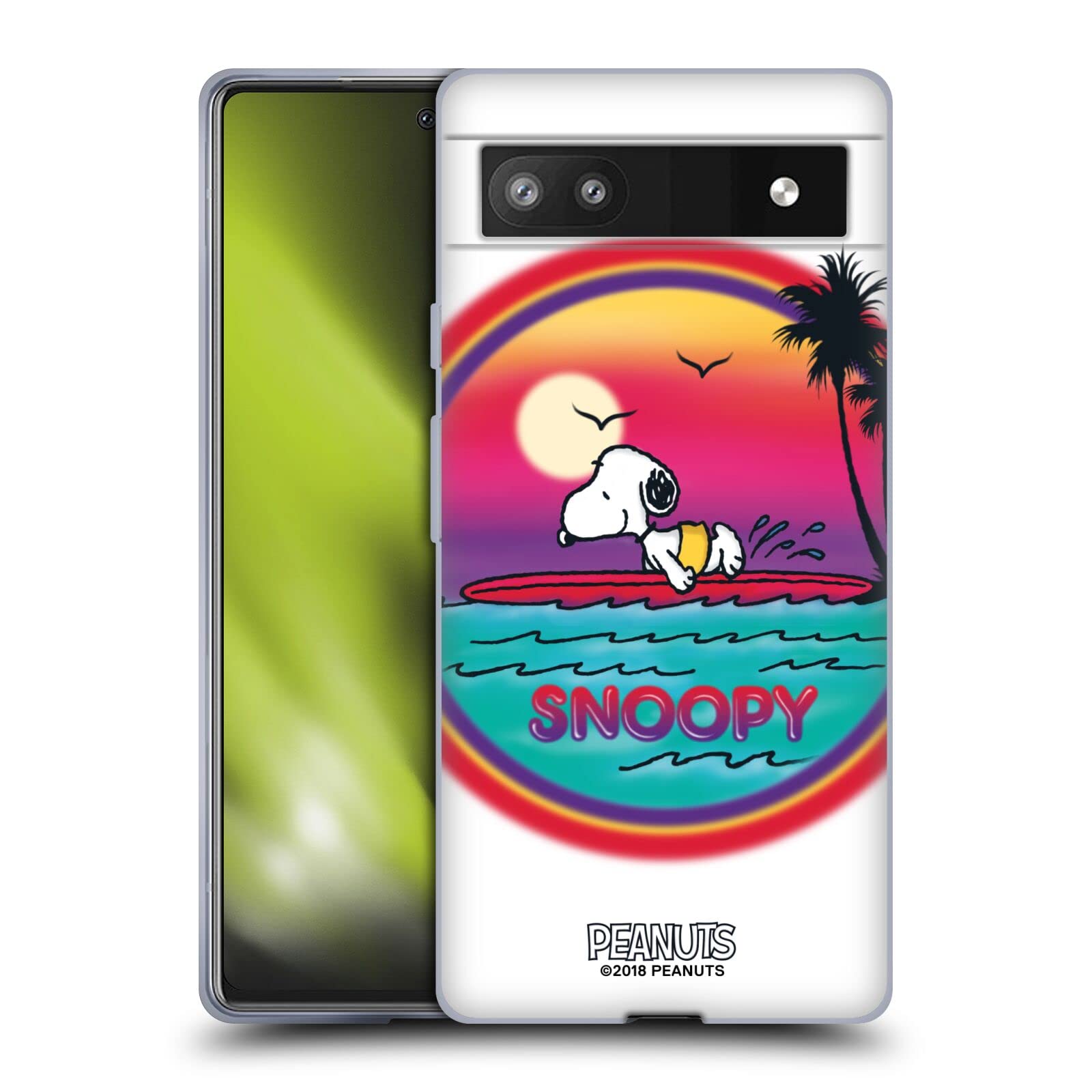 Peanuts Snoopy Soft Gel Case for Google Pixel 6a - Beach Surf Design for Summer Fun