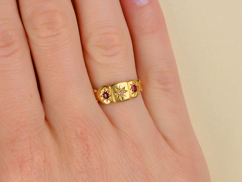 18K Ruby and Diamond Gypsy Ring for Women - Elegant Vintage Jewelry for Weddings, Anniversaries, and Special Occasions