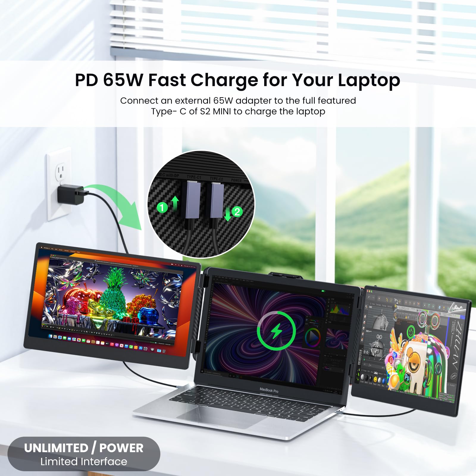 12'' Triple Screen Extender - Ultra Slim 1080P FHD IPS Portable Monitor with Stand for Laptop, Compatible with Mac Windows Linux Switch PS4/5 - Perfect for Gaming, Coding & Multitasking