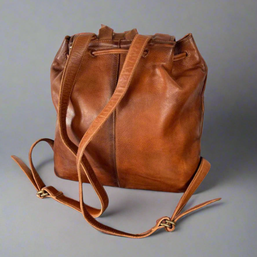 Premium Leather Drawstring Backpack for Men & Women - Stylish & Durable Travel Bag for Hiking, Gym, School & Daily Use