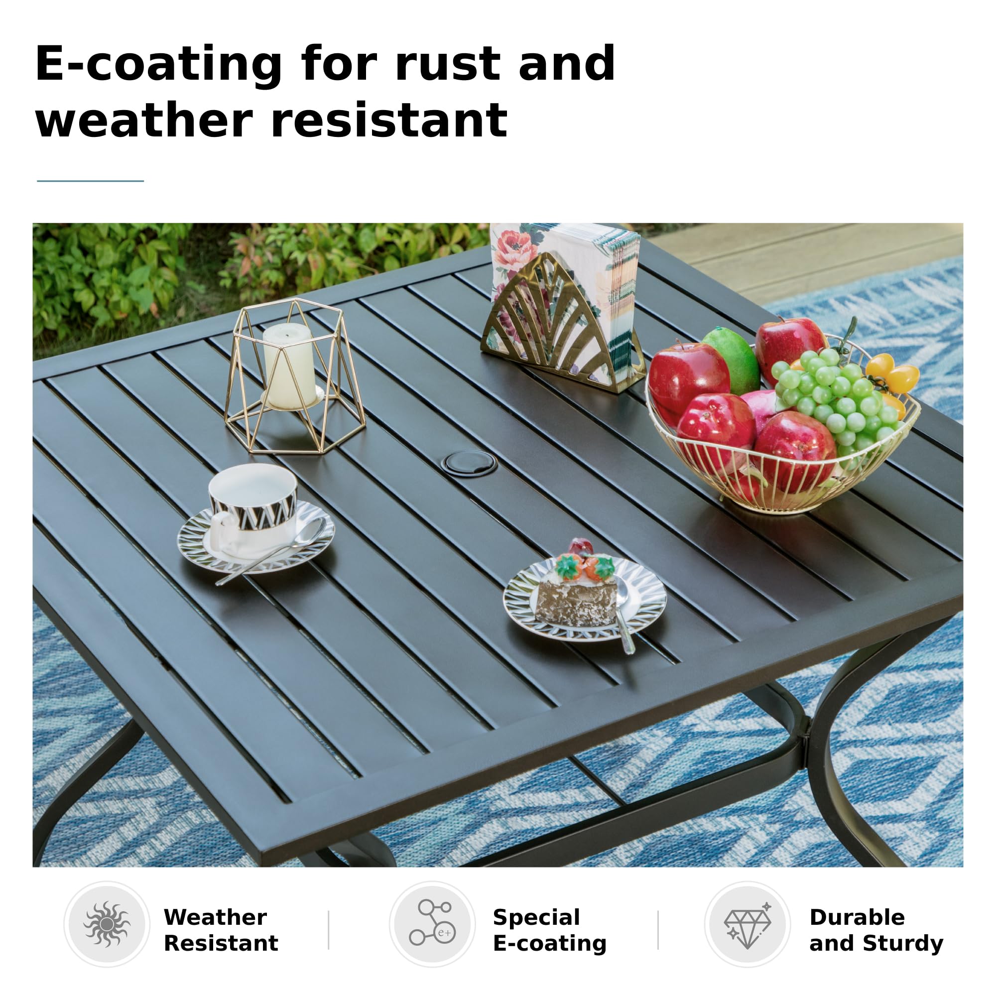 MFSTUDIO 5-Piece Outdoor Patio Dining Set - 4 Stackable Aluminum Armchairs (Grey) & 1 Heavy Duty Square Table - Weather-Resistant Backyard, Garden, Poolside Furniture for Dining & Relaxing