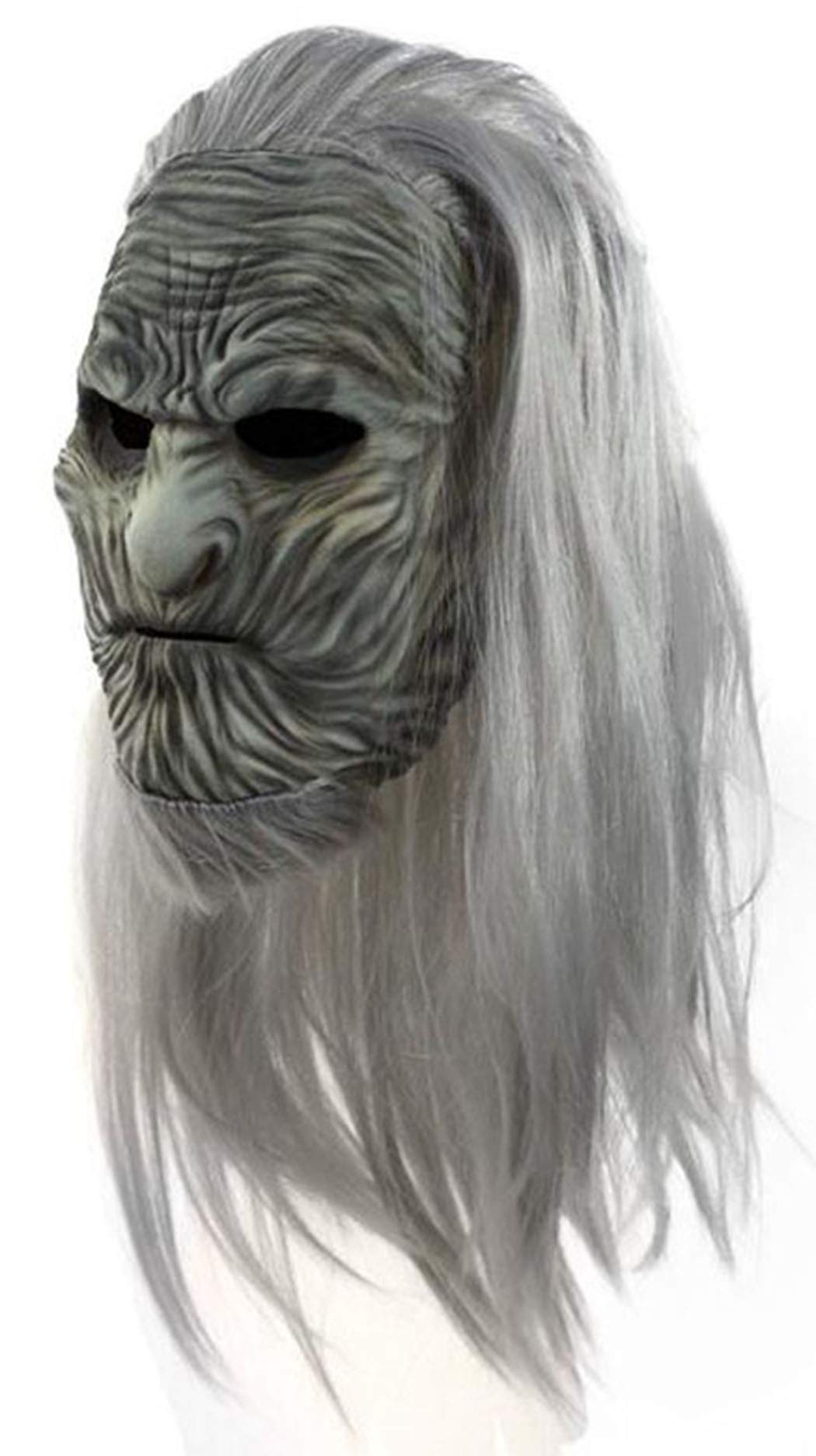 Game of Thrones Night's King Mask with Long White Wig - Full Head Latex White Walker Mask for Halloween Costume, Cosplay & Scary Party Props - Perfect for Halloween Parties, Cosplay Events & Themed Gatherings