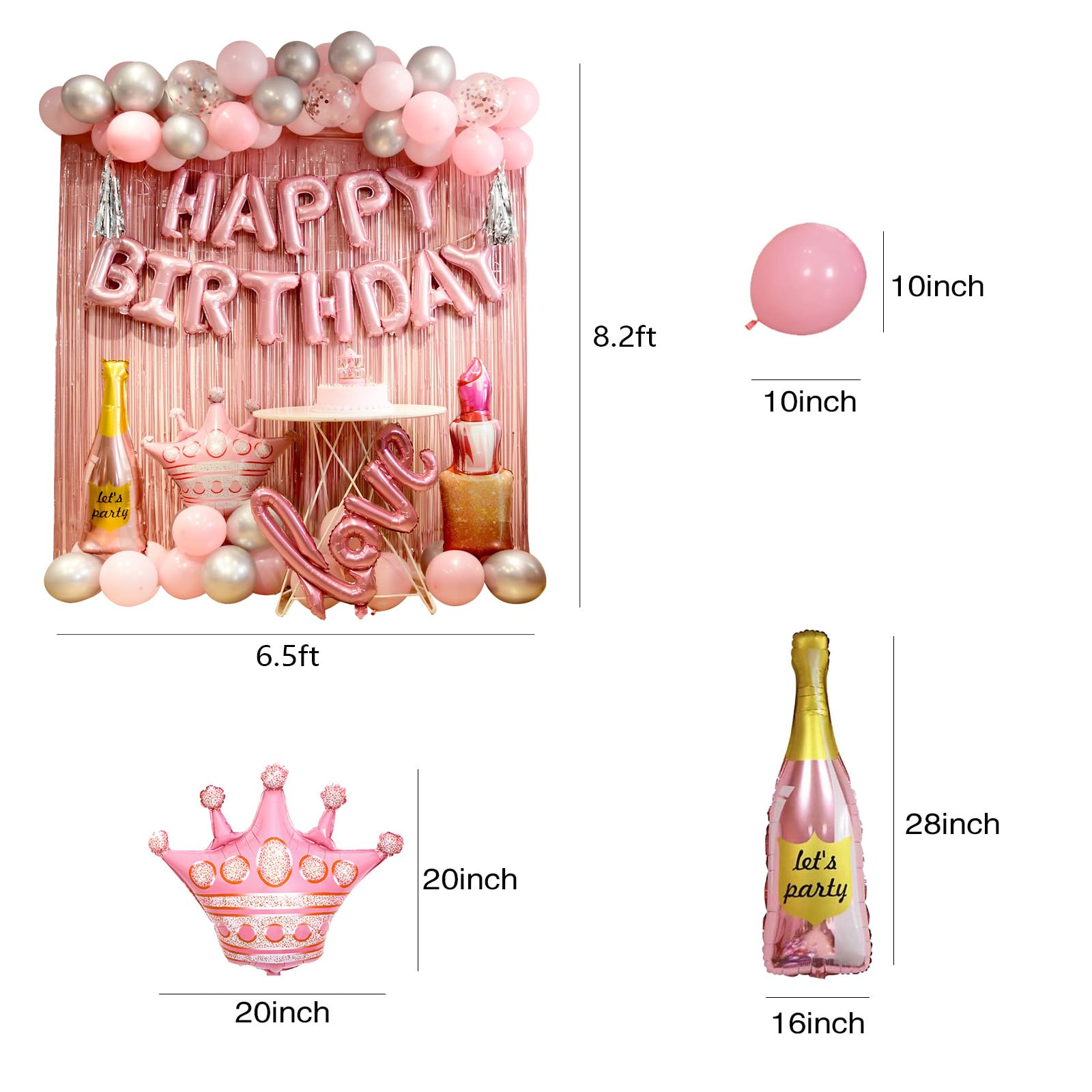 Elegant Pink Birthday Party Decorations for Women & Girls - Fringe Curtain, Balloon Letters, Banner & Balloons Set - Perfect for Birthday Celebrations, Baby Showers & Special Occasions