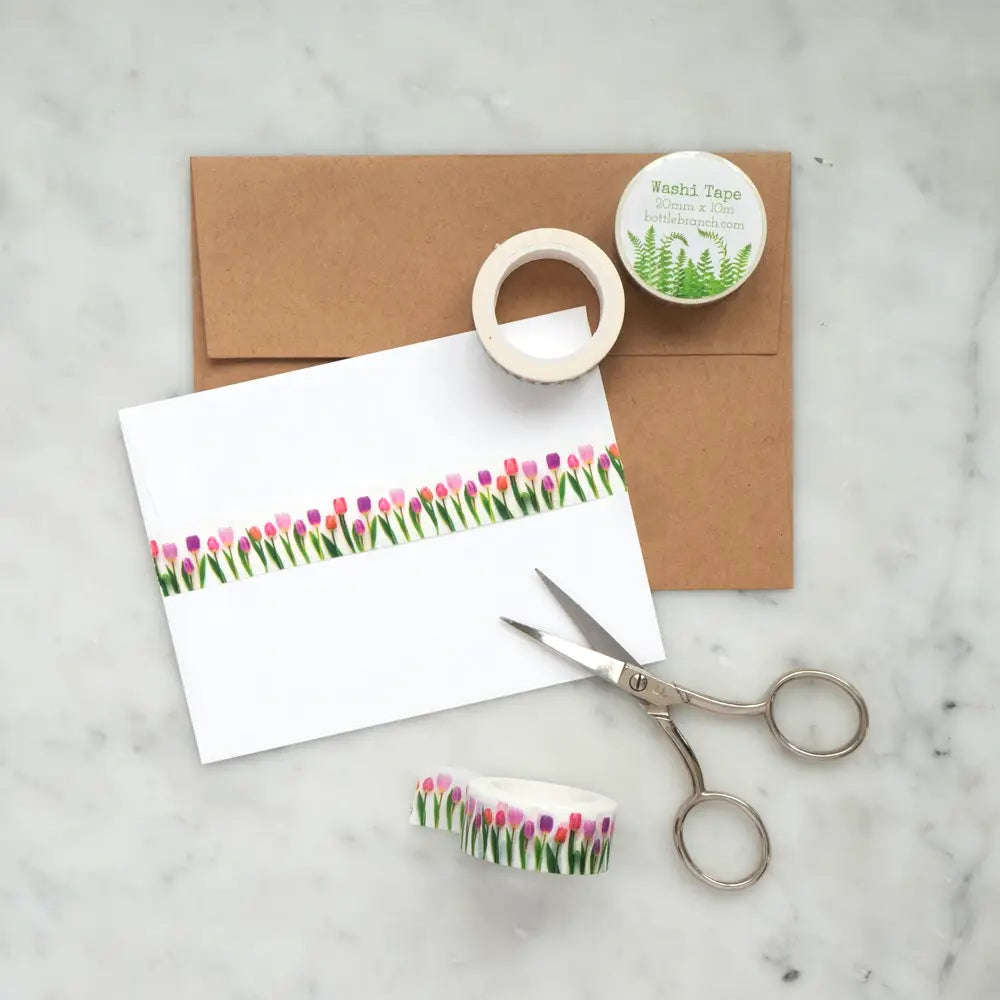 Pink Tulips Bottle Brush Washi Tape - Decorative Floral Scrapbooking & Journaling Supplies for DIY Crafts, Gift Wrapping, and Home Decor