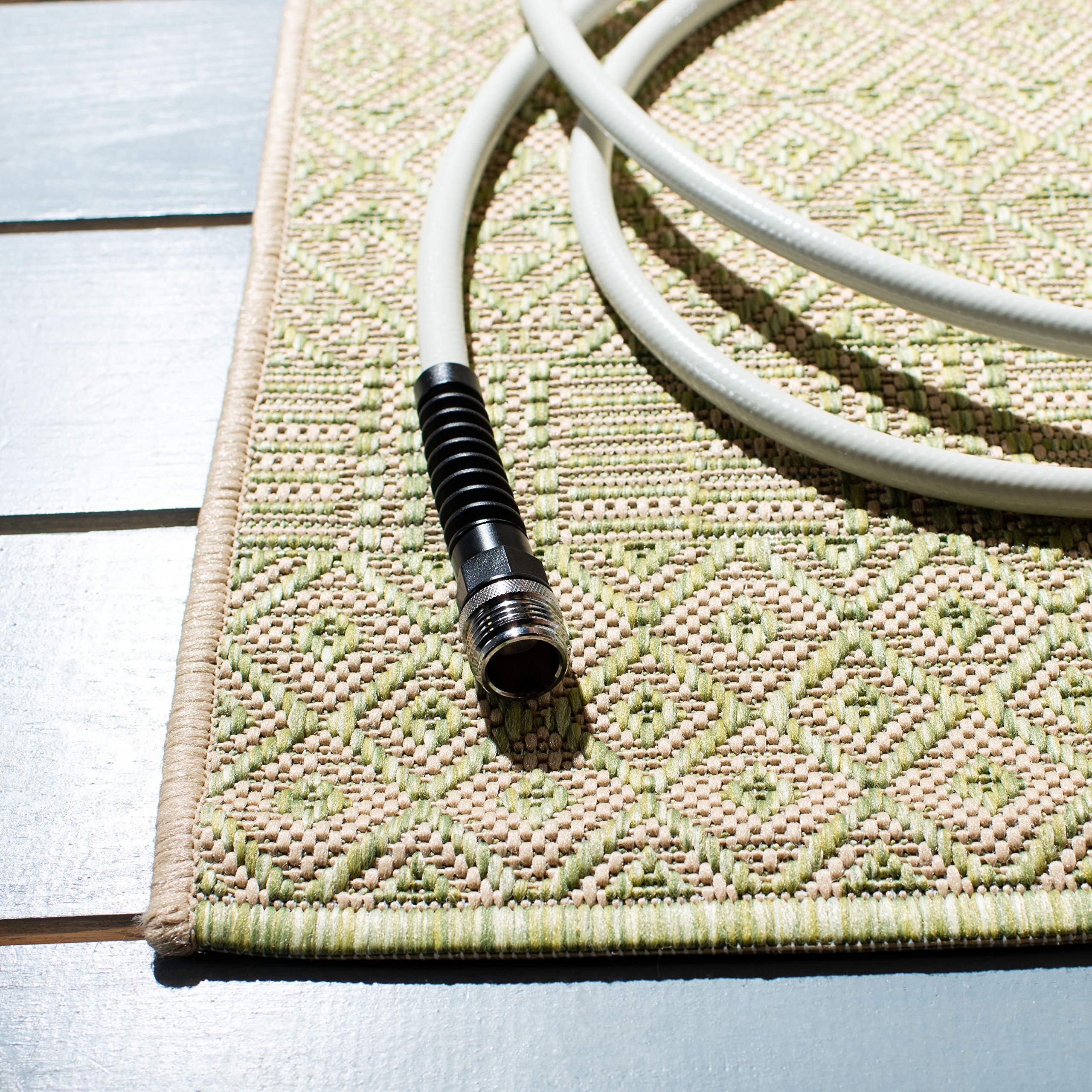SAFAVIEH Courtyard Collection 8' x 10' Beige & Aqua Moroccan Design Non-Shedding Indoor Outdoor Washable Area Rug - Perfect for Living Room, Bedroom, Patio, Backyard & Mudroom (CY6235-21312)