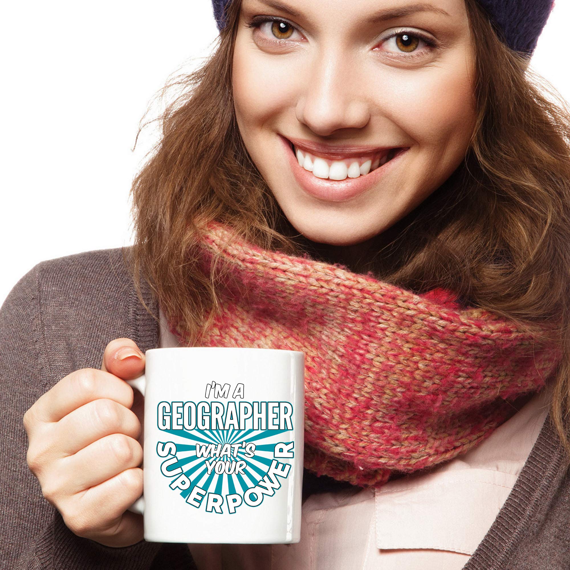 Geographer Coffee Mug 11 oz - Funny 'I'm A Geographer What's Your Superpower' White Ceramic Cup - Perfect Gift for Women & Men - Ideal for Office, Home or Gifts for Geography Teachers & Students