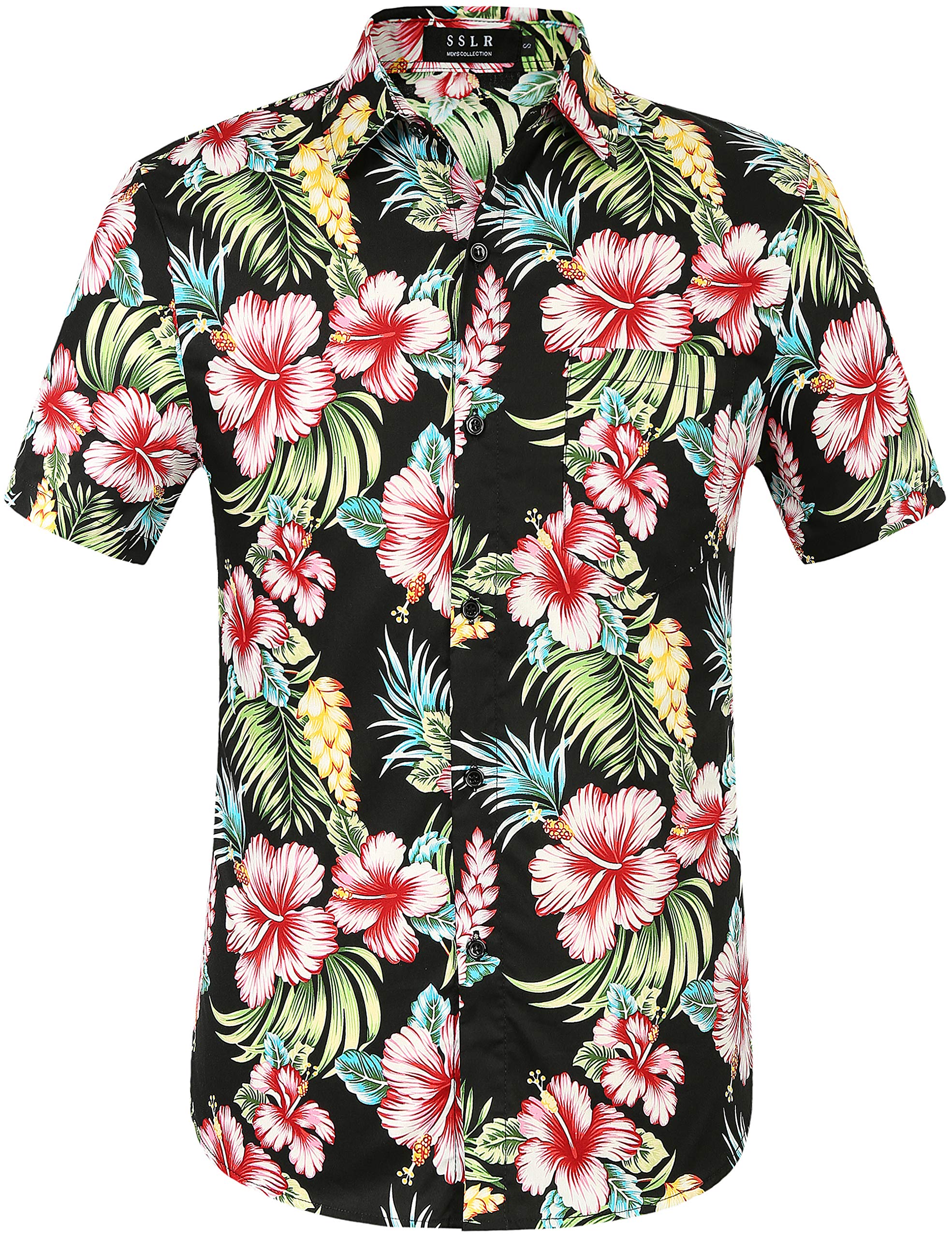 SSLR Men's Casual Short Sleeve Button-Down Hawaiian Shirts - Tropical Print Summer Shirts for Men | Beach Vacation, Luau Party & Casual Wear