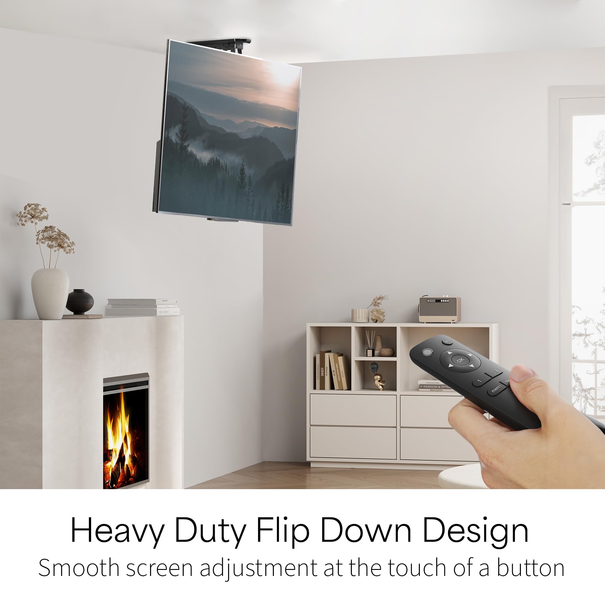 VIVO Motorized Flip Down Ceiling TV Mount for 23-55 Inch Screens, Adjustable Pitched Roof VESA Mount (MOUNT-E-FD55) - Perfect for Basements, RVs, and Low Ceiling Spaces