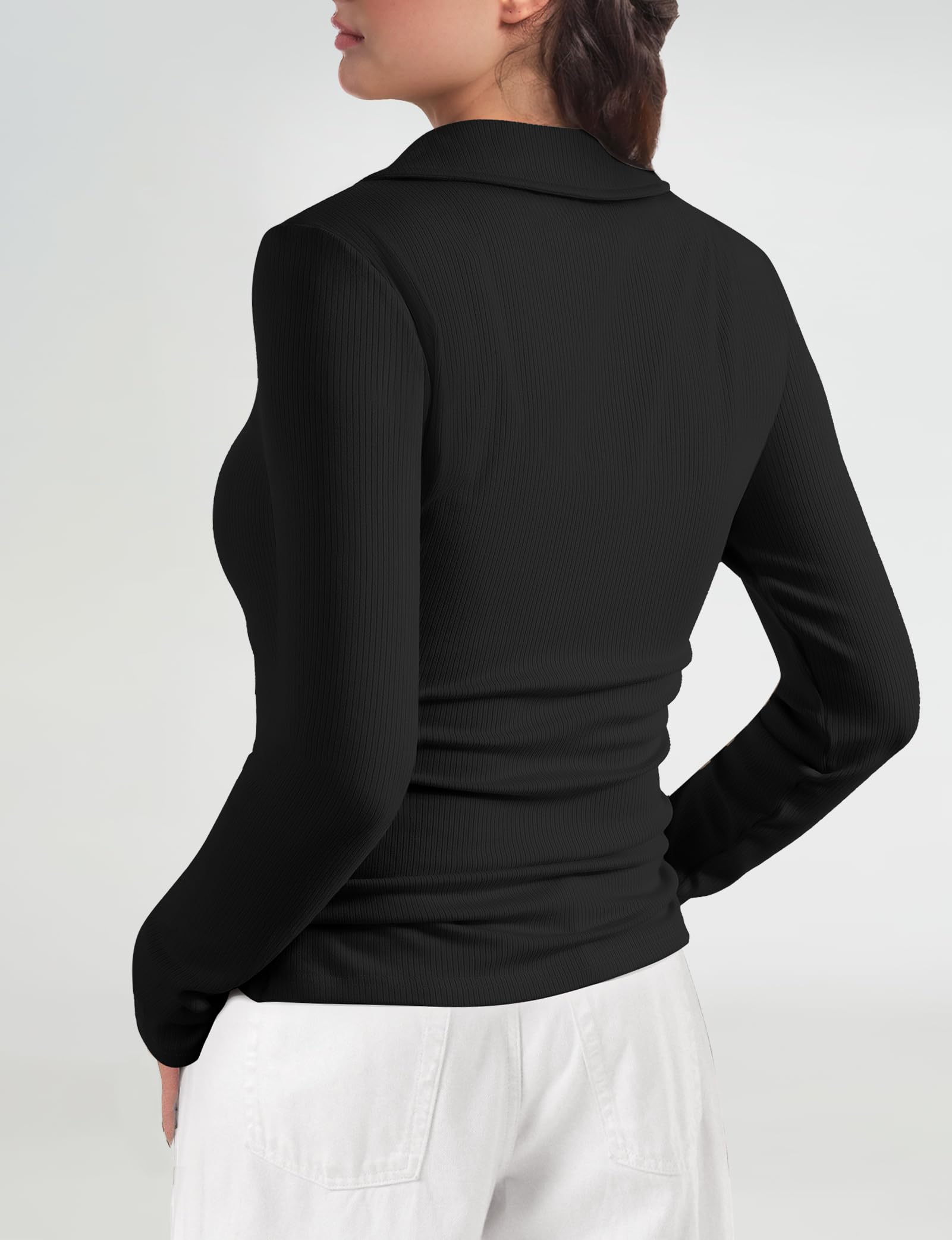 Women's Long Sleeve V-Neck Polo Shirts - Business Casual Work Tops, Slim Fit Collared Shirts for Office & Fall Outfits | Perfect for Workwear, Business Meetings & Smart Casual Occasions