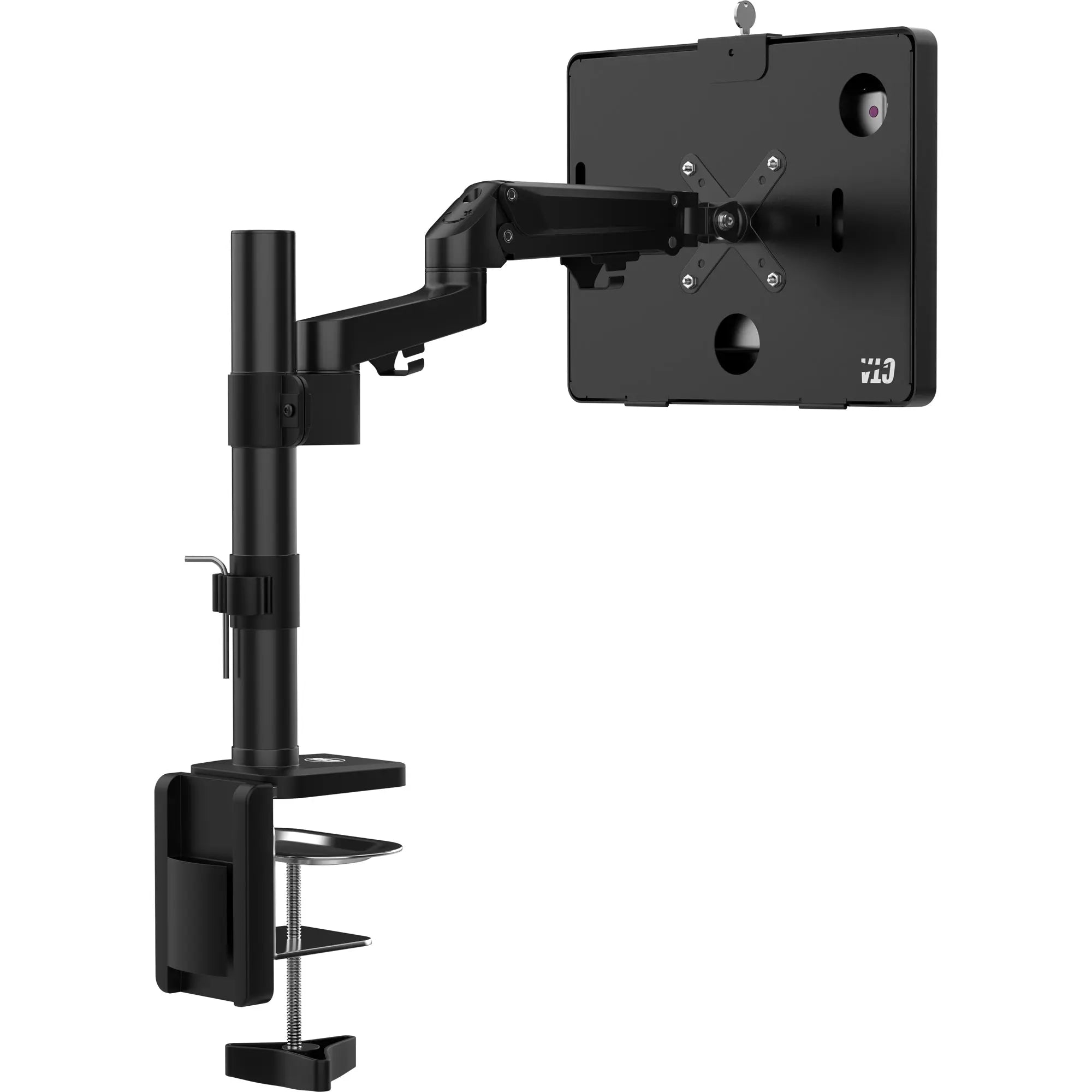Adjustable Articulating Desk Clamp Mount with Secure Enclosure - Perfect for Monitors, Laptops, and Tablets in Home Office & Gaming Setups