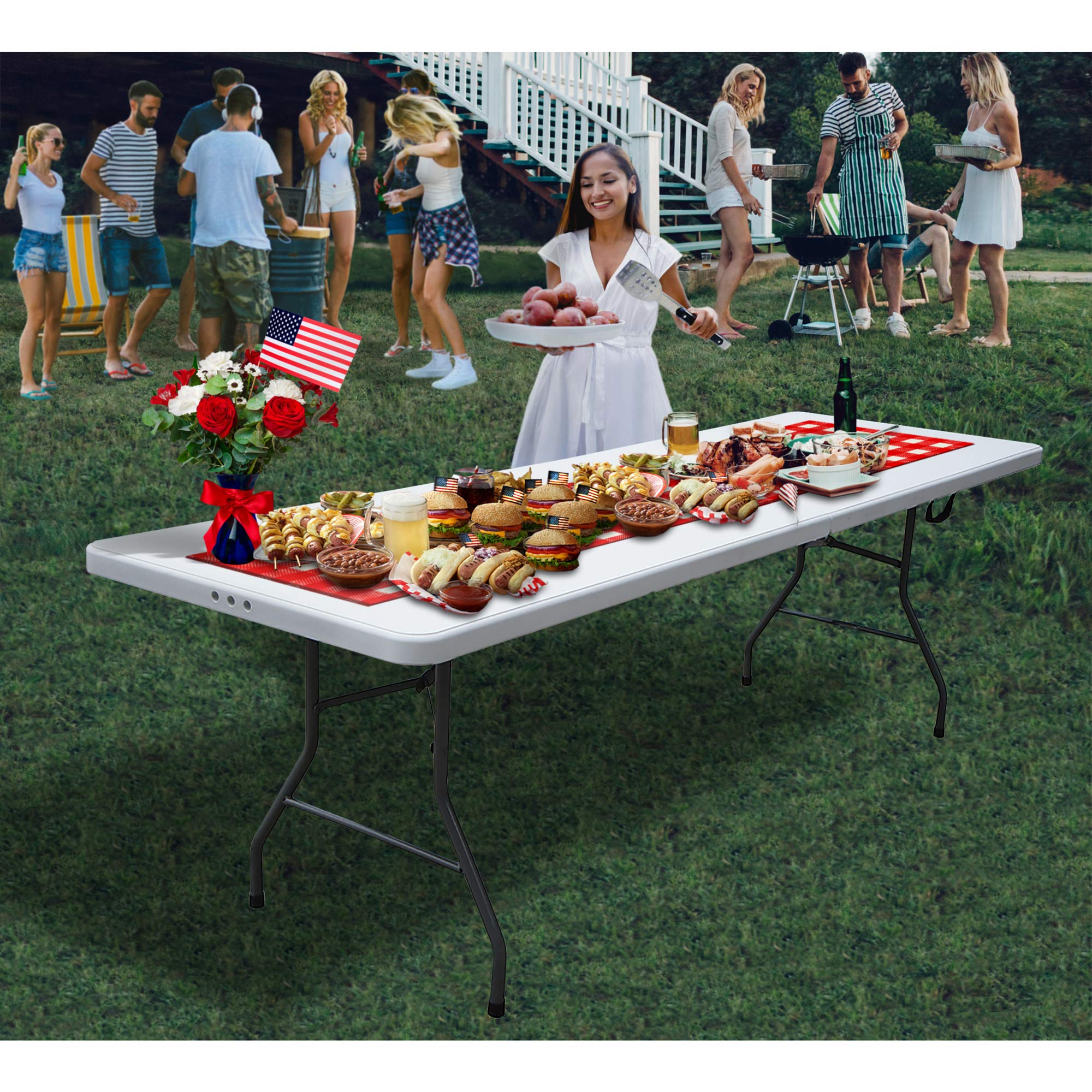 Heavy Duty 8-Foot Plastic Resin Folding Table - Indoor/Outdoor Banquet, Dining & Card Table (White) | Perfect for Parties, Events, BBQs & Game Nights
