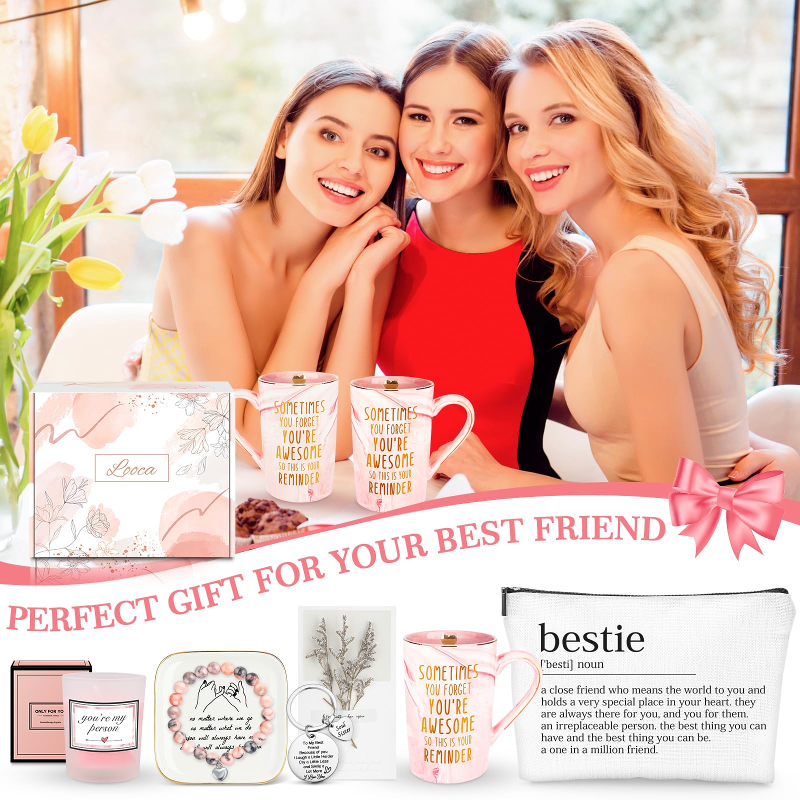 Looca Best Friend Birthday Gift Basket for Women - Unique Friendship Gifts for Bestie, BFF | Thoughtful Present for Her, Sister, Girlfriend | Perfect for Anniversaries, Galentine's Day & Special Occasions