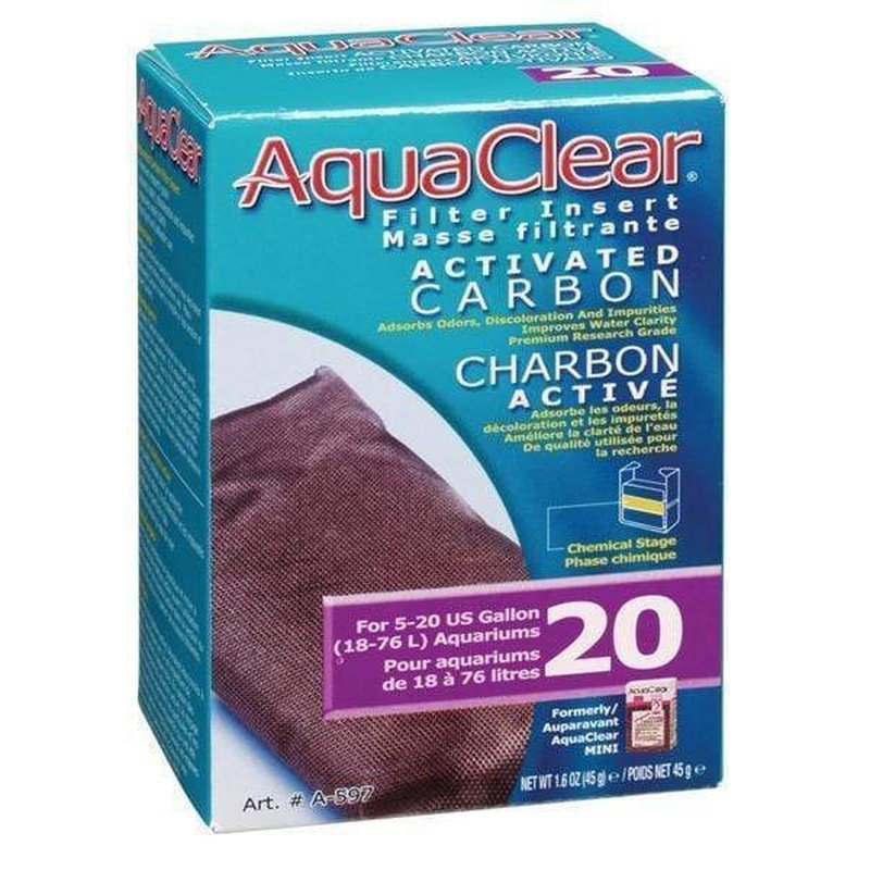AquaClear 20 Activated Carbon Filter Insert - Replacement Cartridge for Aquarium Water Filtration - Removes Odors & Impurities - Perfect for Freshwater & Saltwater Fish Tanks