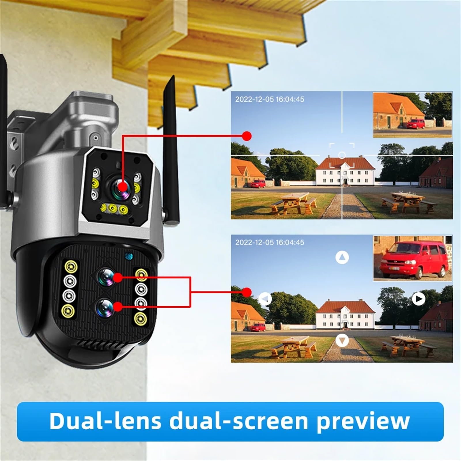 12MP 8K Outdoor PTZ Security Camera with Triple Lens, Dual Screens & 10X Zoom | Auto Human Tracking, Waterproof CCTV for Home & Business Surveillance | Ideal for Driveway, Backyard & Perimeter Monitoring (6K 16MP No SD Card Required)