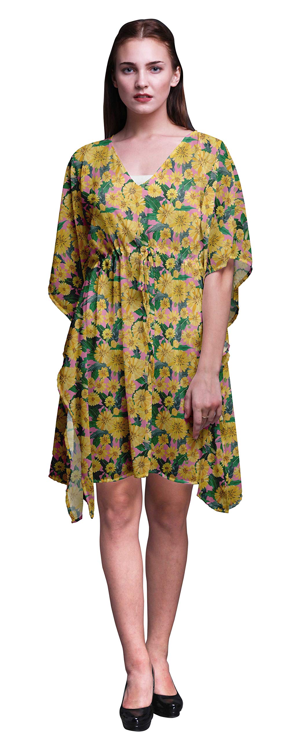 Bimba Women's Short Caftan Midi Dress - Beach Cover Up, Swimwear Cover Up, Summer Boho Kaftan Dress for Pool, Vacation & Resort Wear