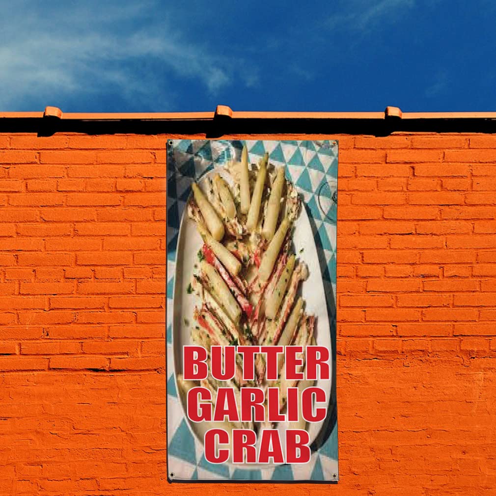 Premium Vertical Vinyl Banner - Weatherproof Outdoor Sign for Restaurants, Cafes & Food Fairs (96x48 Inches, 8 Grommets) - Perfect for Garlic Crab Festivals, Yard Sales & Industrial Events