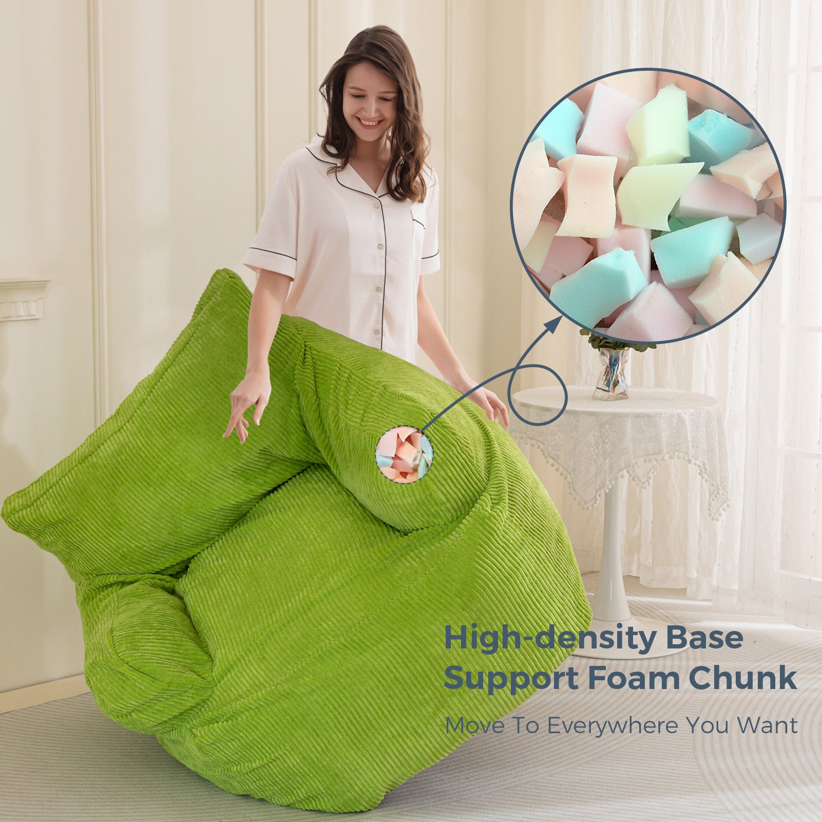 MAXYOYO Giant Bean Bag Chair - Oversized Stuffed Bean Bag Couch for Living Room, Bedroom & Game Room - Soft Green Comfortable Lounger for Adults & Teens - Perfect for Relaxing, Gaming & Movie Nights