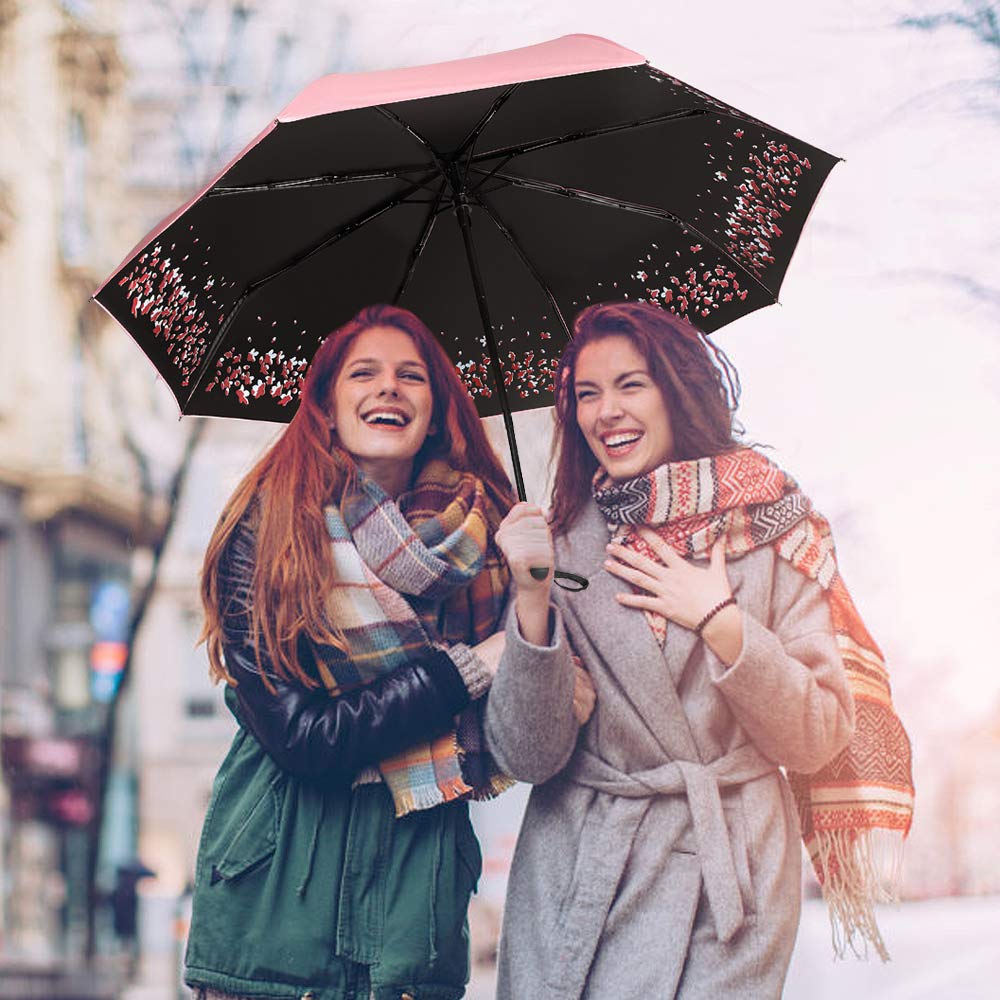 Windproof & UV Protection Cherry Blossom Folding Umbrella - Compact Travel Umbrella for Rain & Sun - Perfect for Outdoor Activities, Commuting, and Beach Trips