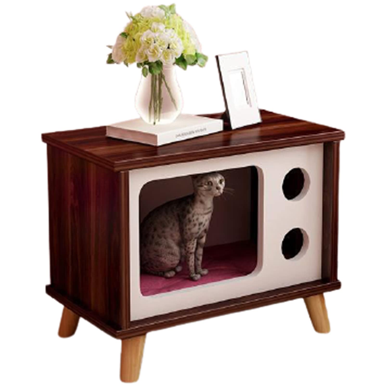 BFLAKWM Wooden Cat Litter Box Enclosure Furniture - Hidden Kitty Litter Box Cabinet with End Table Design, Easy Assembly for Most Litter Boxes - Perfect for Living Room, Bedroom & Home Decor