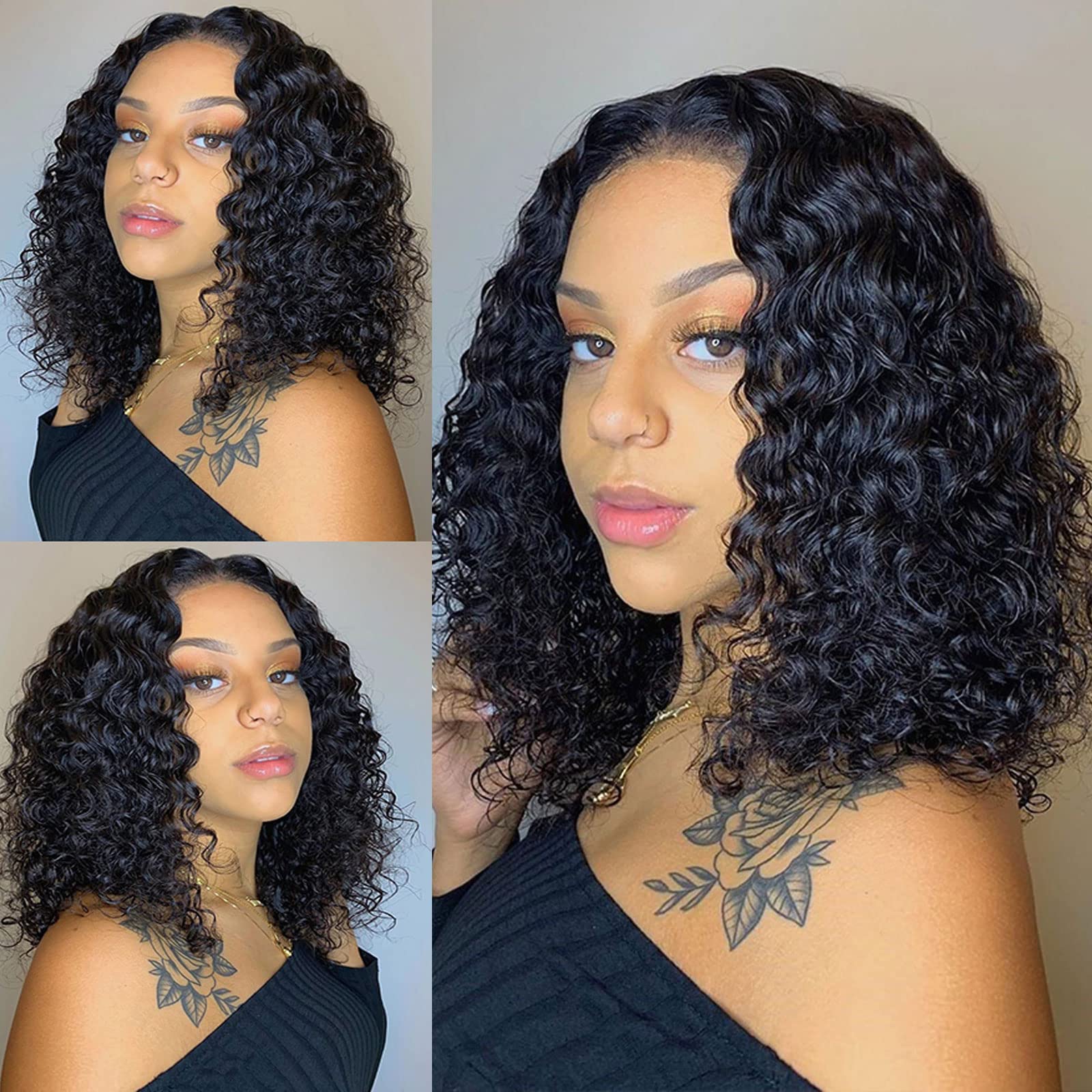 10 Inch Short Curly Bob Lace Front Wig - 13x4 HD Transparent Human Hair Wig for Women | Pre-Plucked Glueless Water Wave Bob Wig | Perfect for Daily Wear, Cosplay & Special Occasions