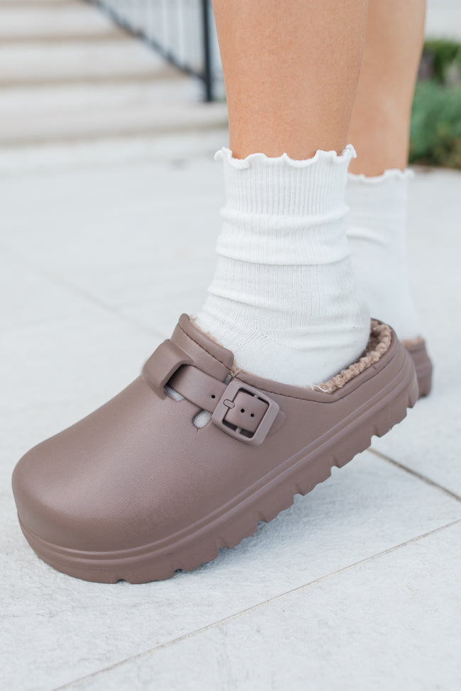 Palmer Chocolate Brown Rubber Sherpa Lined Slip-On Clogs - Cozy Indoor/Outdoor House Shoes for Women & Men - Perfect for Winter, Home, Garden & Quick Errands