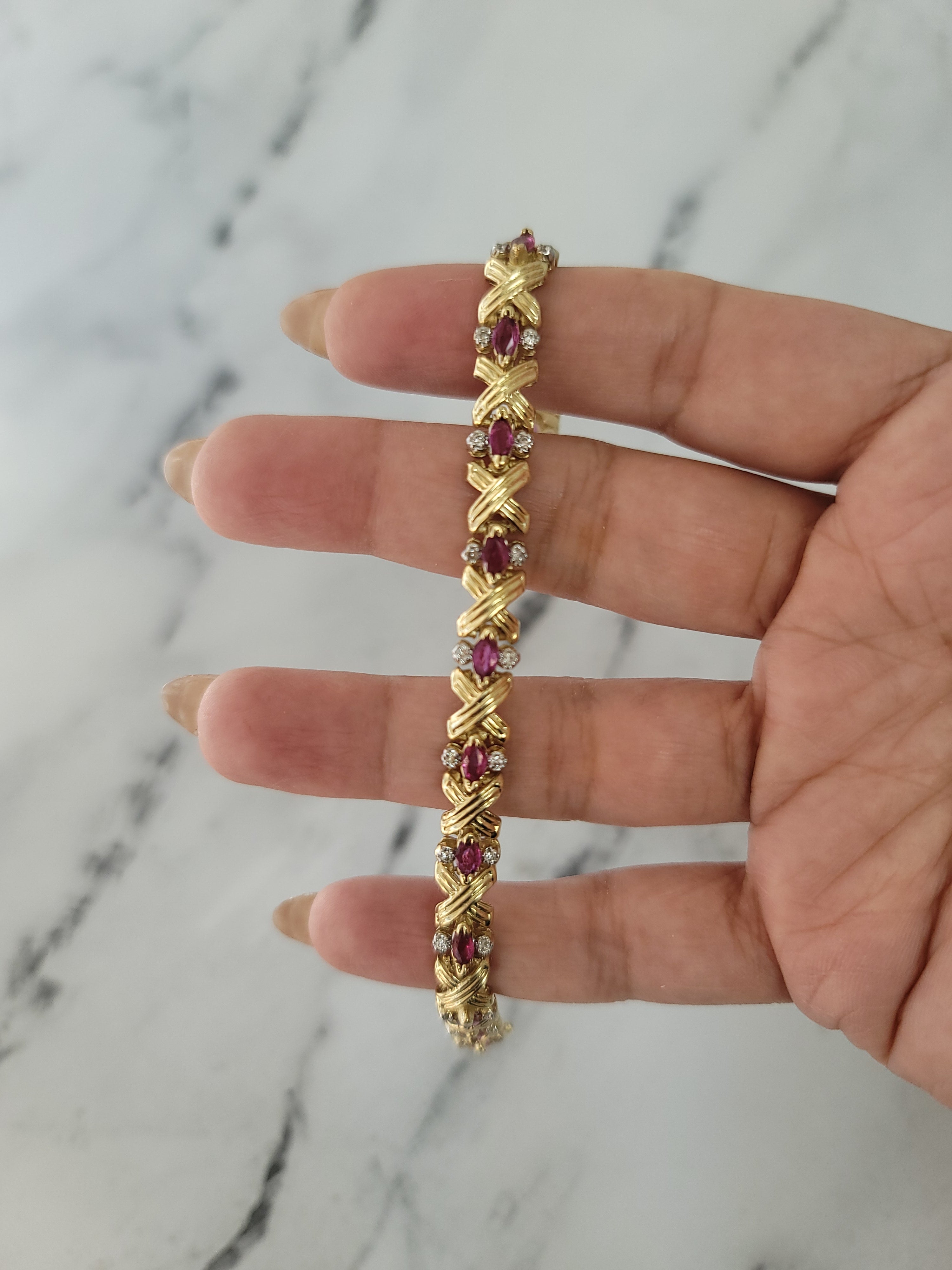 2 Carat Marquise Cut Ruby and Diamond Tennis Bracelet for Women - Elegant Jewelry Gift for Anniversary, Wedding & Special Occasions
