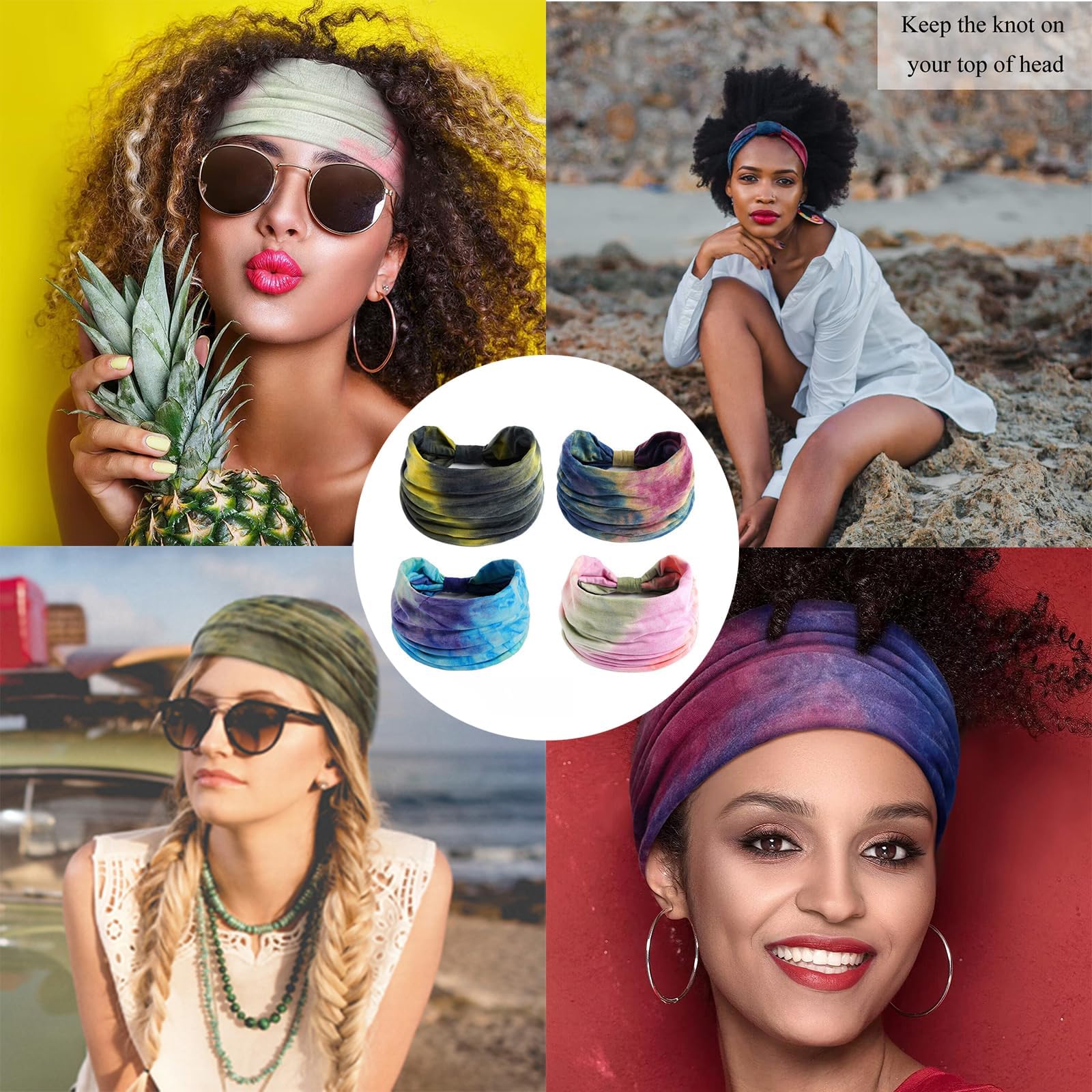 4pcs Wide Non-Slip Elastic Headbands for Women – Fashion African Knot Turban & Sport Sweat Hair Bands – Perfect for Yoga, Running, Gym & Everyday Styling