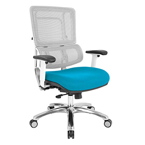 Polished Aluminum Base and Blue Mesh Seat