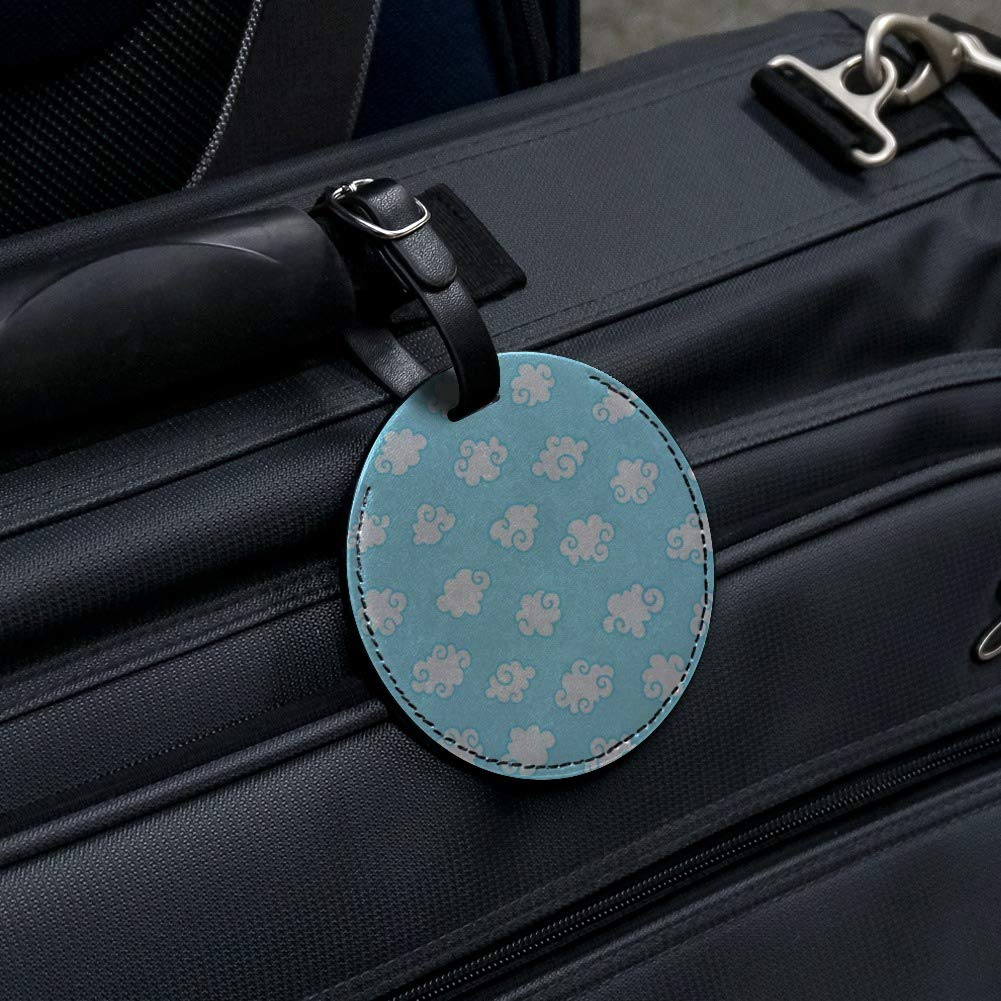 Stylish Round Leather Luggage Tag with Cloud Pattern - Durable Suitcase ID Tag for Carry-On Bags - Perfect for Travel, Business Trips & Vacation