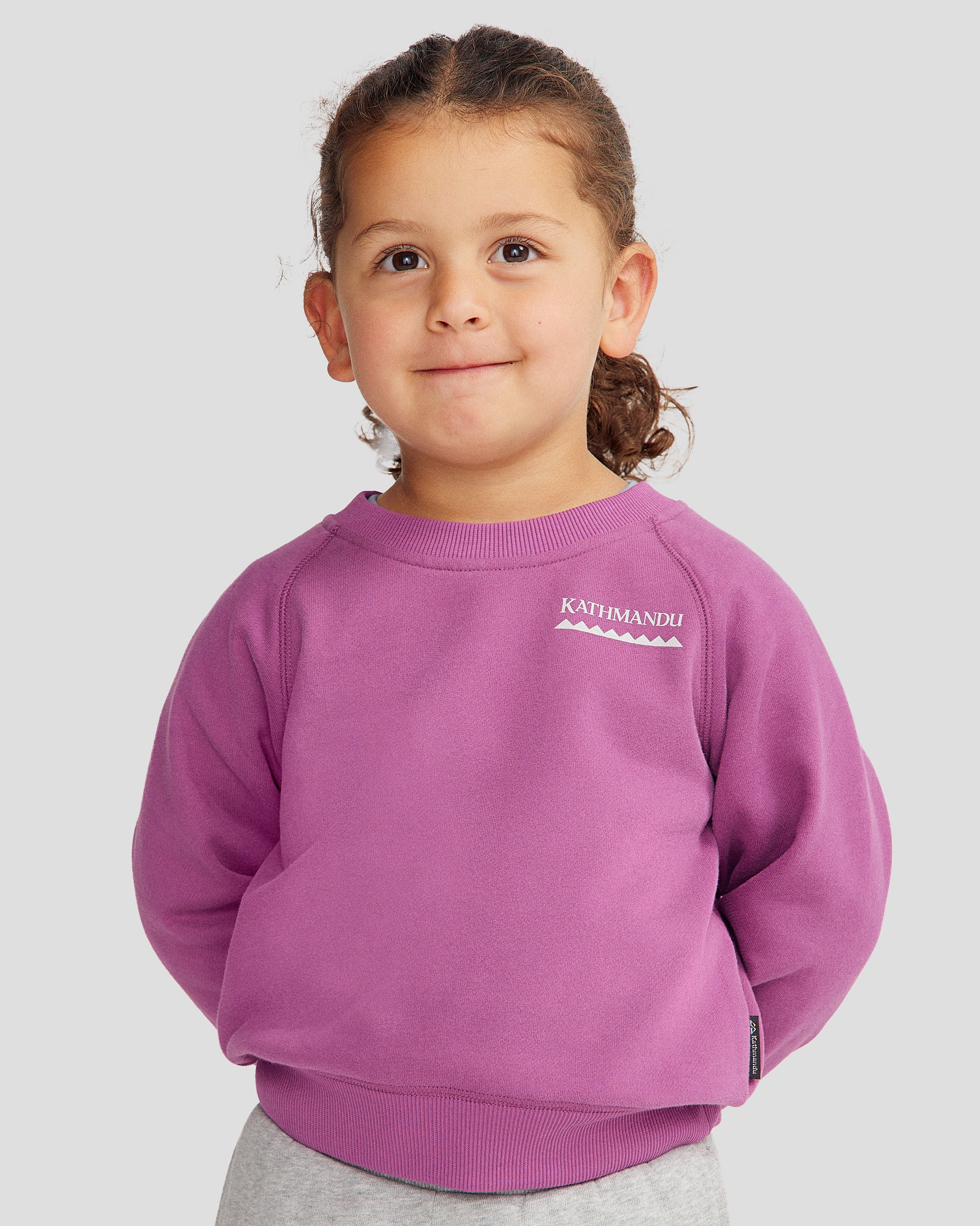 Heritage Logo Brushed Crew Sweatshirt for Kids - Soft Washed Berry Color - Perfect for School, Playdates & Casual Outings