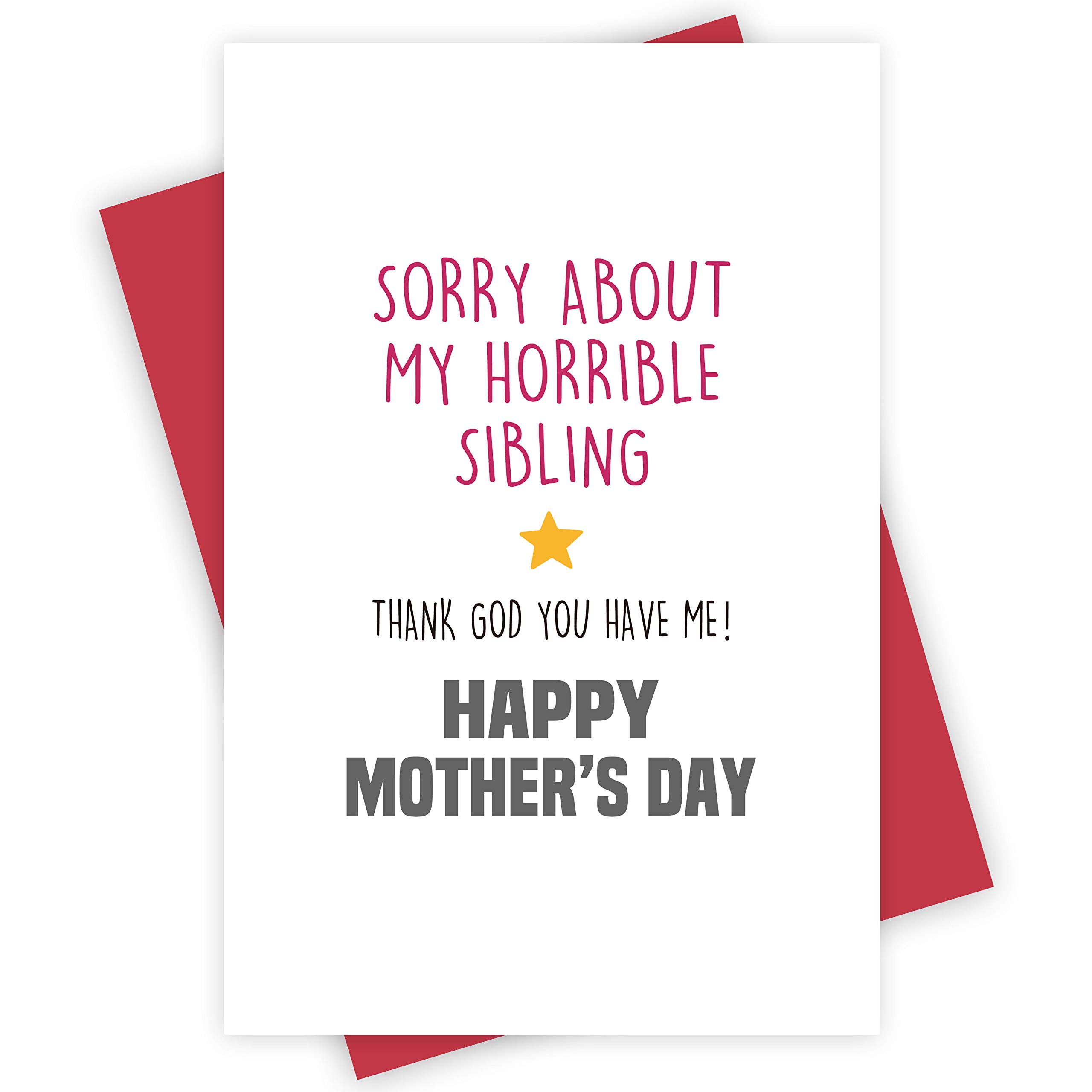 Funny Mother's Day Card - Humorous Thank You Greeting Card for Mom - Sibling Love Card - Perfect for Birthday, Anniversary & Special Occasions