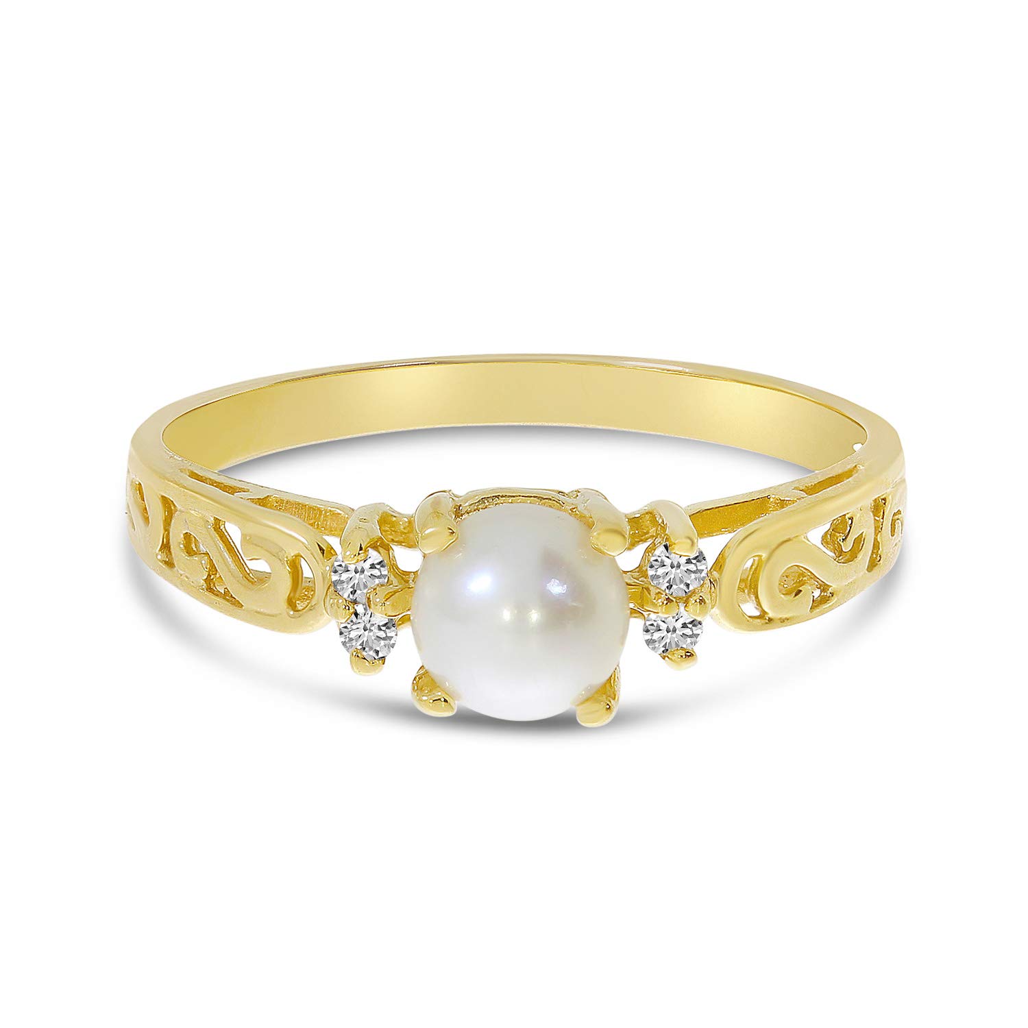 14K Yellow Gold Freshwater Cultured Pearl and Diamond Filigree Ring - Elegant Jewelry for Weddings, Anniversaries & Special Occasions