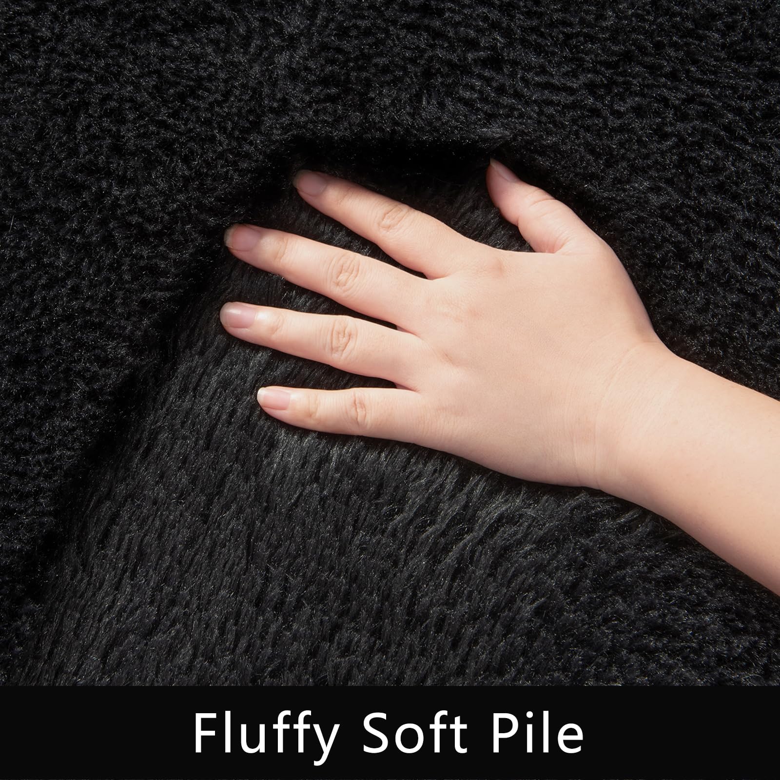HOMORE 5x8 Fluffy Shag Area Rug - Super Soft Black Modern Carpet for Living Room, Bedroom & Kids Room | Indoor Home Decor | Cozy Floor Mat for Family Gatherings, Movie Nights & Playtime