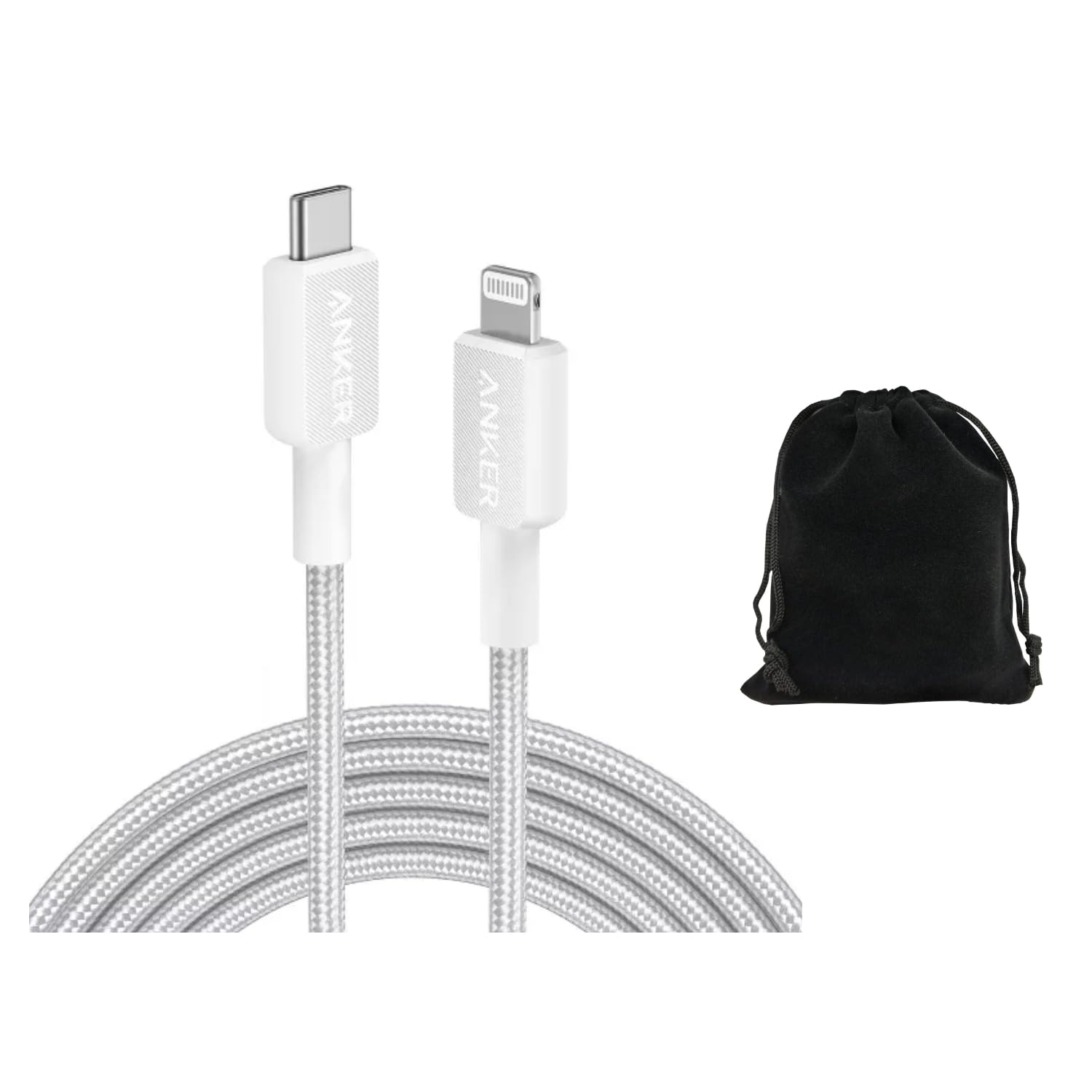 Anker 10ft Braided Lightning to USB-C Fast Charging Cable - Durable Nylon, Compatible with iPhone 14/13/12/11/X/8, iPad & Lightning Devices - White with Travel Pouch - Perfect for Home, Office & Travel Charging