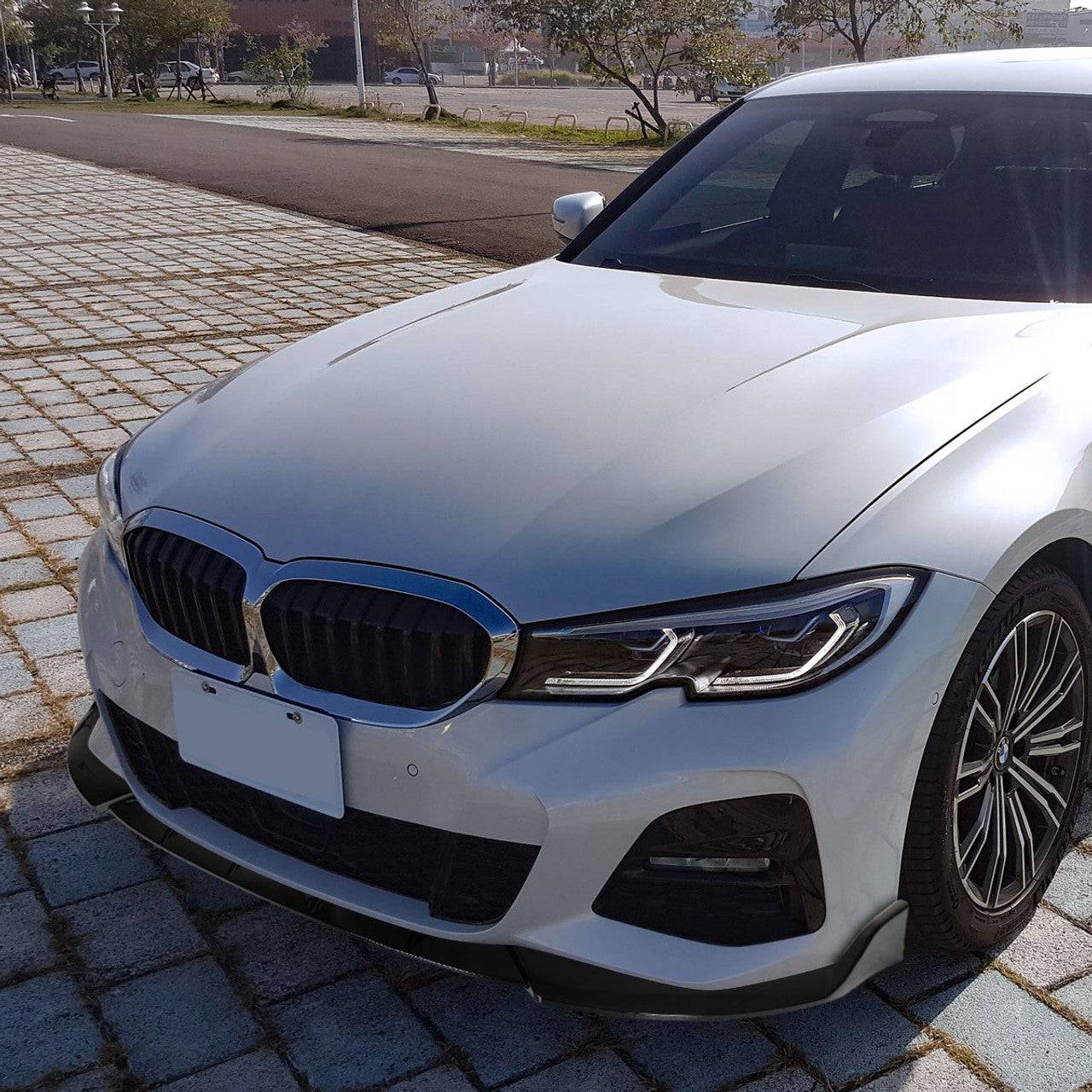 2019-2022 BMW 3 Series G20 G21 M Sport/M340i Front Bumper Lip - Gloss Black Polypropylene 3PC Set - Perfect for Car Upgrades & Street Style Enhancement