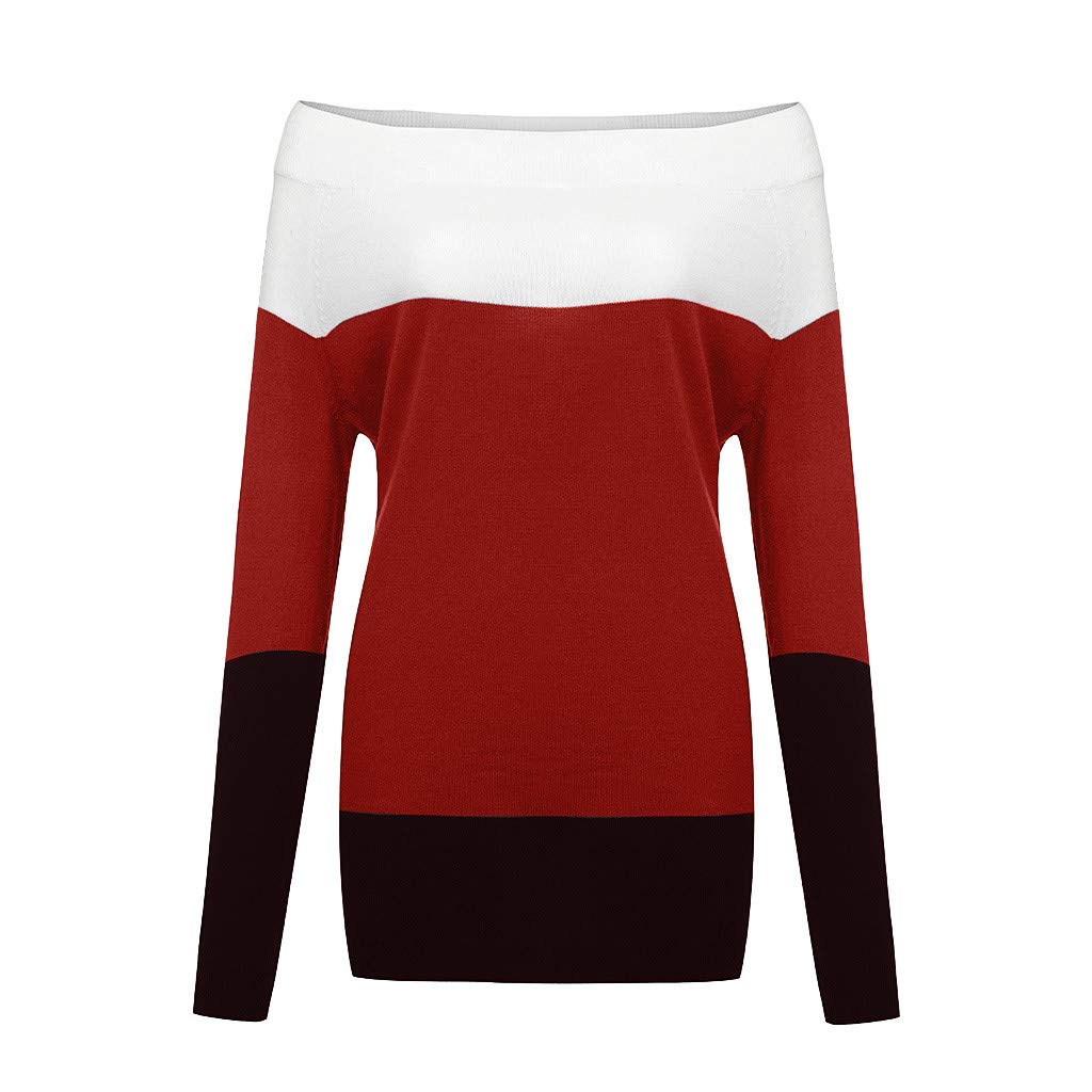 Oversized Off Shoulder Long Sleeve Colorblock Sweater - Loose Knit Jumper Pullover Top for Women | Cozy Winter Fashion, Casual Outfit, Layering Essential