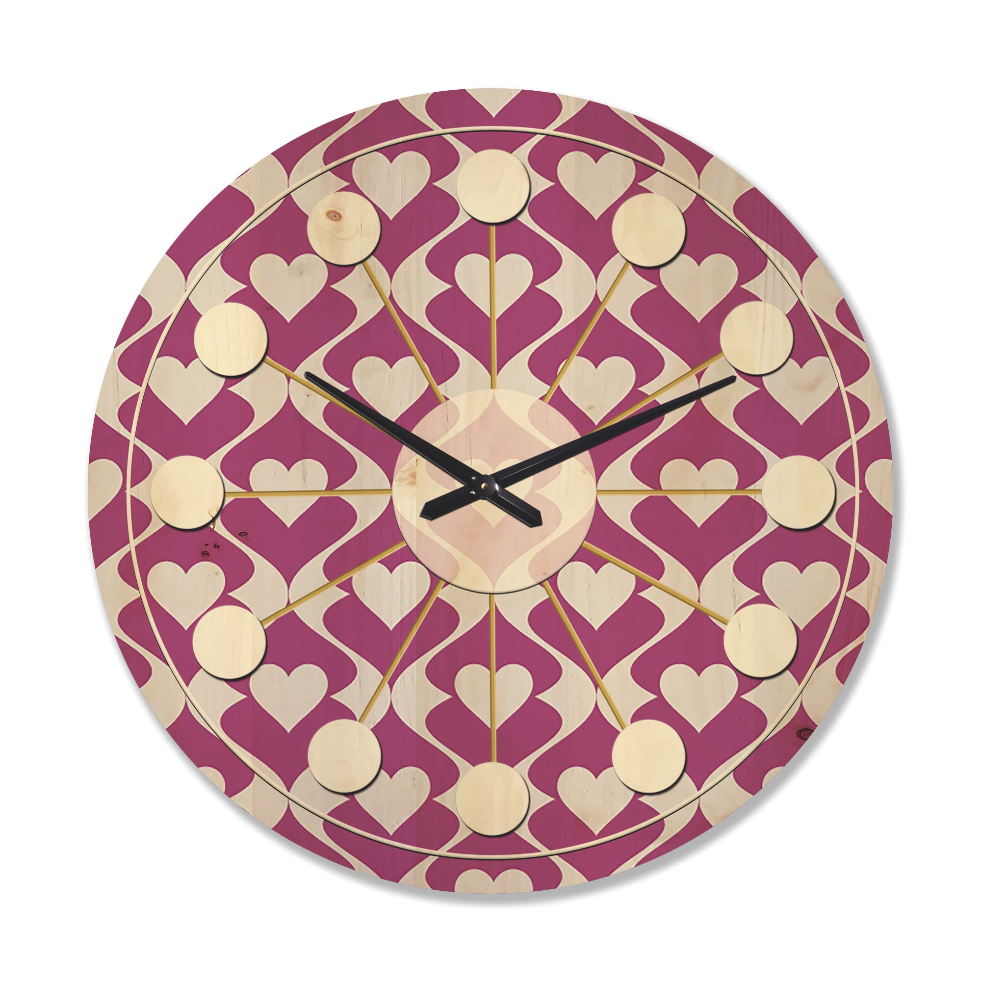Abstract Retro Pattern Design XIX Mid-Century Modern Wood Wall Clock - Large Oversized Decorative Clock for Living Room, Bedroom & Office Décor | Vintage Home Decor & Unique Gift Idea