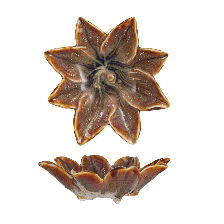 Handmade Glazed Ceramic Flower Dish - Decorative Serving Tray for Home Decor, Dining & Gift Giving | Perfect for Centerpieces, Candy Bowls & Tabletop Decorations