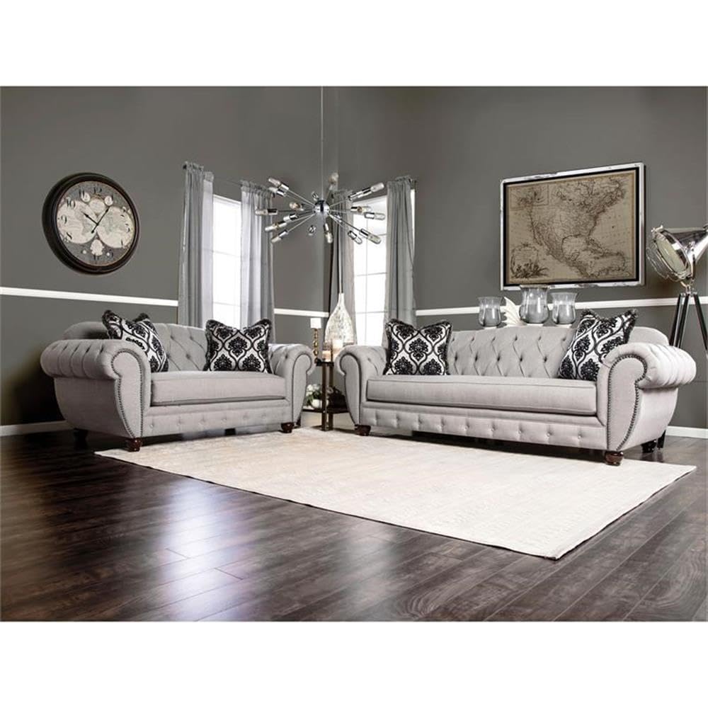 Furniture of America Isabella Transitional Fabric Tufted Loveseat in Gray - Stylish Small Sofa for Living Room, Apartment & Cozy Home Decor