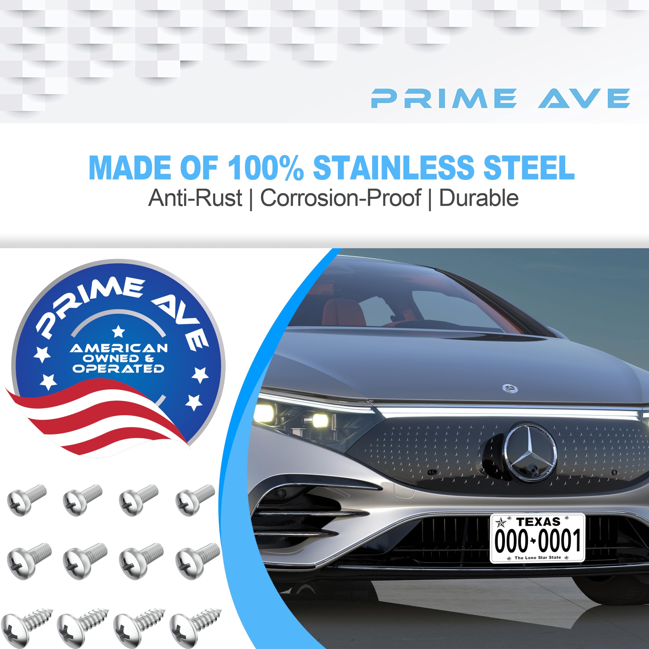 Premium Stainless Steel License Plate Screws - Rust Proof, Corrosion Resistant - Fits Mercedes Benz & Most Vehicles - Secure Front/Rear Plates, Frames & Covers (12 Pack) - Perfect for Car Registration, Vehicle Customization & Road Safety Compliance