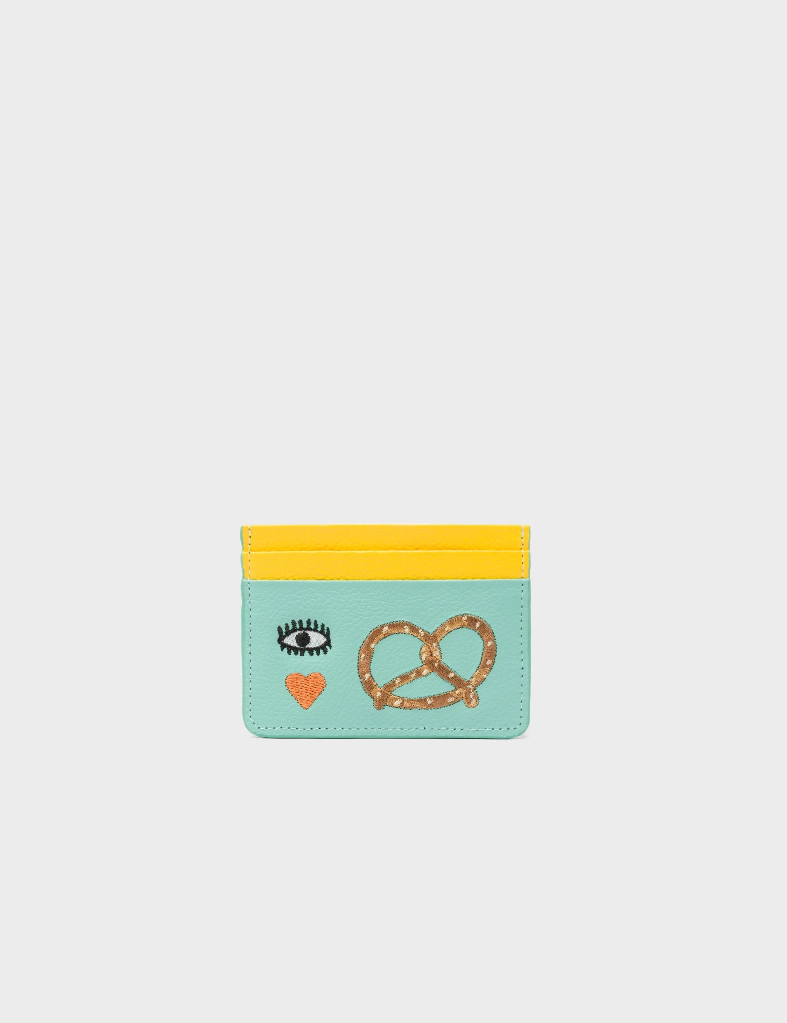 Filium Oceanic Green Leather Cardholder with Eye Love New York Embroidery - Slim RFID Blocking Wallet for Men & Women | Perfect for Travel, Business Cards, and Everyday Use