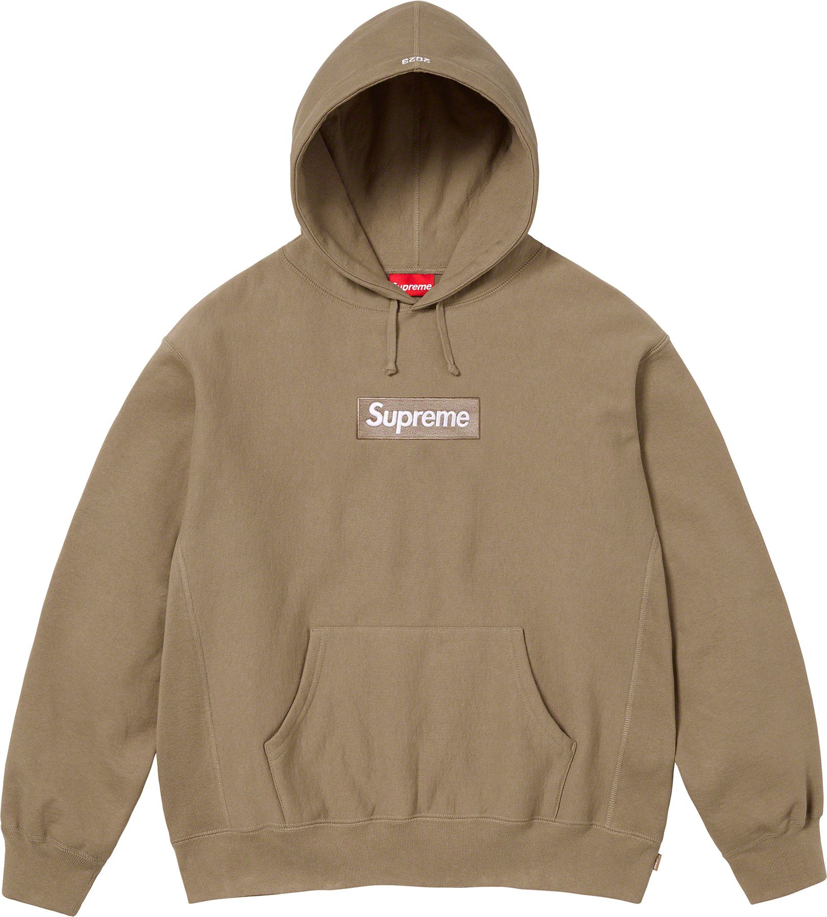 Supreme Box Logo Hooded Sweatshirt - Sand Color Fall Winter 2023 Collection | Streetwear Fashion for Men & Women | Perfect for Casual Outfits and Urban Style
