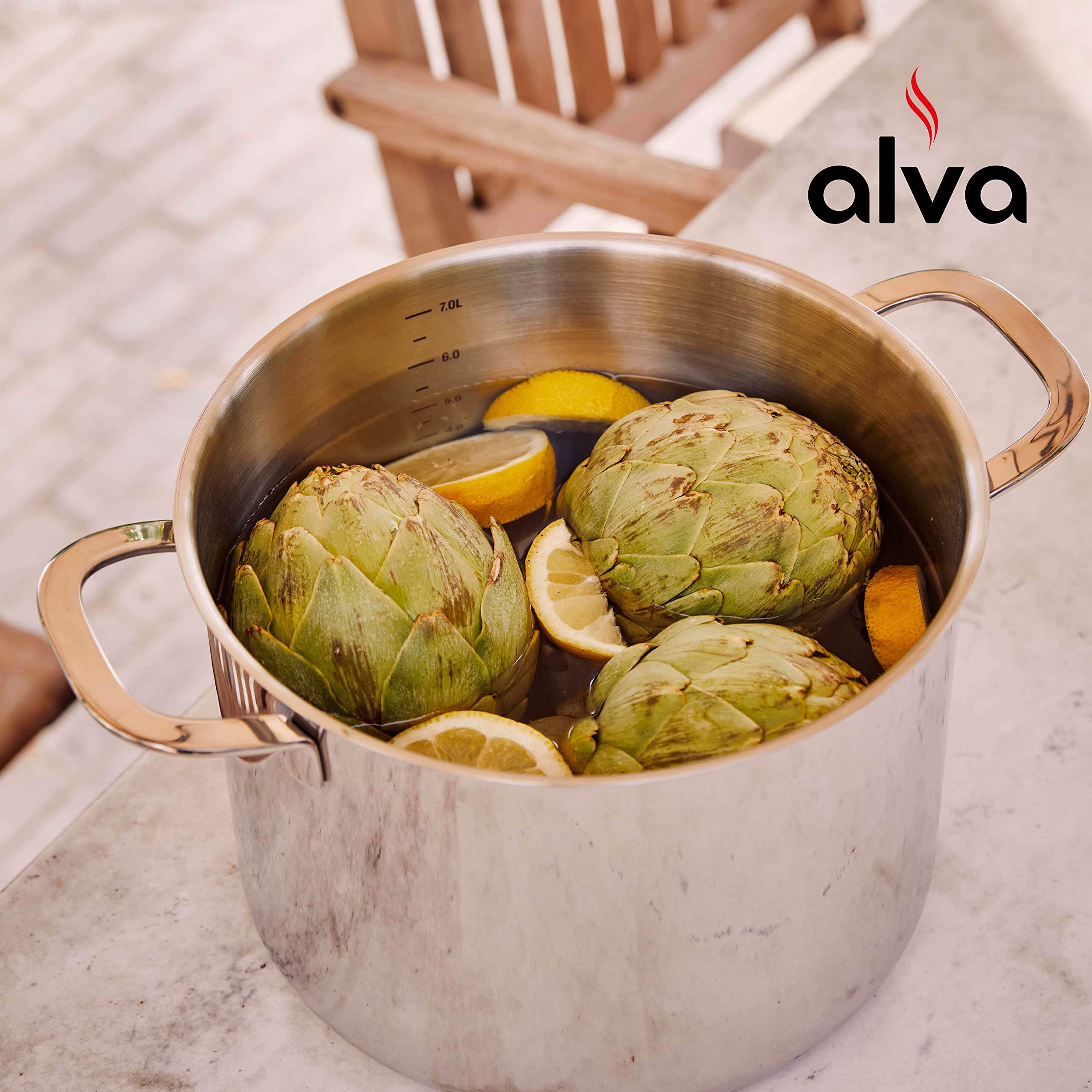 Alva Maestro 8 Qt Stainless Steel Stock Pot with Lid - 18/10 Professional Grade Non-Toxic Cooking Pot - PFAS/PFOA/PTFE Free - Induction & All Stovetop Compatible - Oven Safe - Perfect for Soups, Stews, Pasta & Large Family Meals