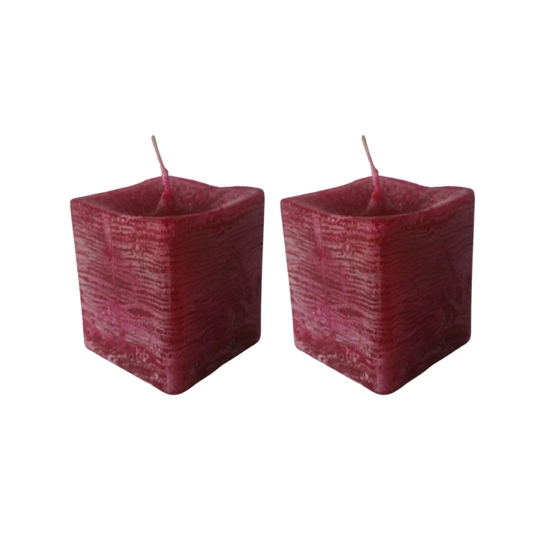 Pomegranate Akee Fruit Scented Pillar Candle - Dark Pink Red Square Votive for Romantic Home Decor, Wedding Centerpiece & Aromatherapy Relaxation