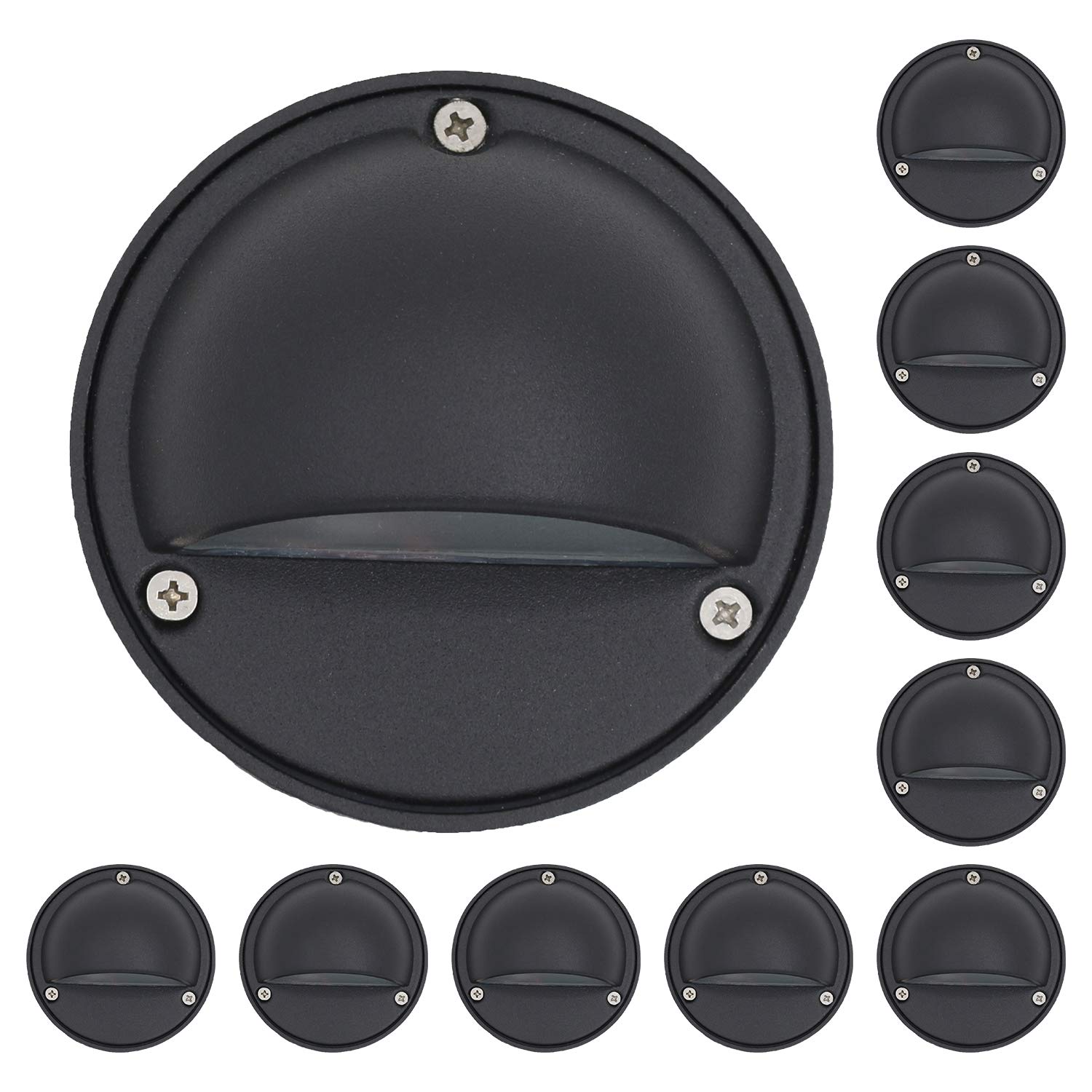 2W LED Deck Lights - Low Voltage Outdoor Landscape Lighting with Replaceable G4 LED Bulb (3000K Warm White, Aluminum Housing, Black) - Pack of 10 for Steps, Pathway, Walkway, Deck, Yard, Garden, Patio and Pool Area Lighting