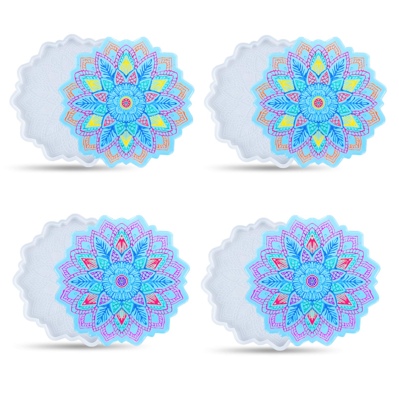 4-Piece Flower Shaped Silicone Coaster Molds Set for DIY Epoxy Resin Art - Perfect for Making Unique Cup Mats, Home Decor & Craft Projects (Great for Gifts, Parties & Table Setting)