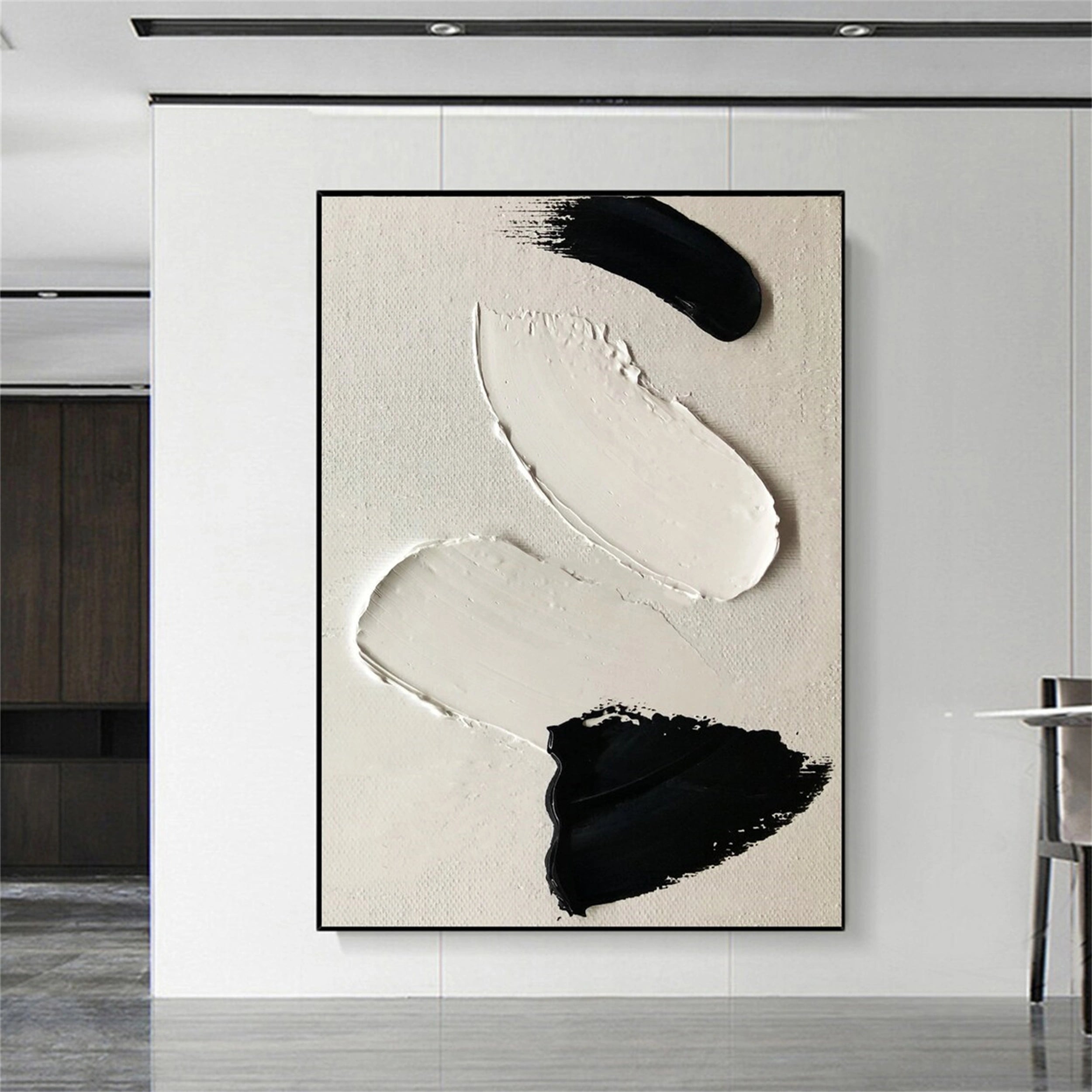 White & Black Minimalist Textured Painting Canvas - Abstract Wall Art for Modern Home & Office Decor #MM138 | Perfect for Living Room, Bedroom & Gallery Display